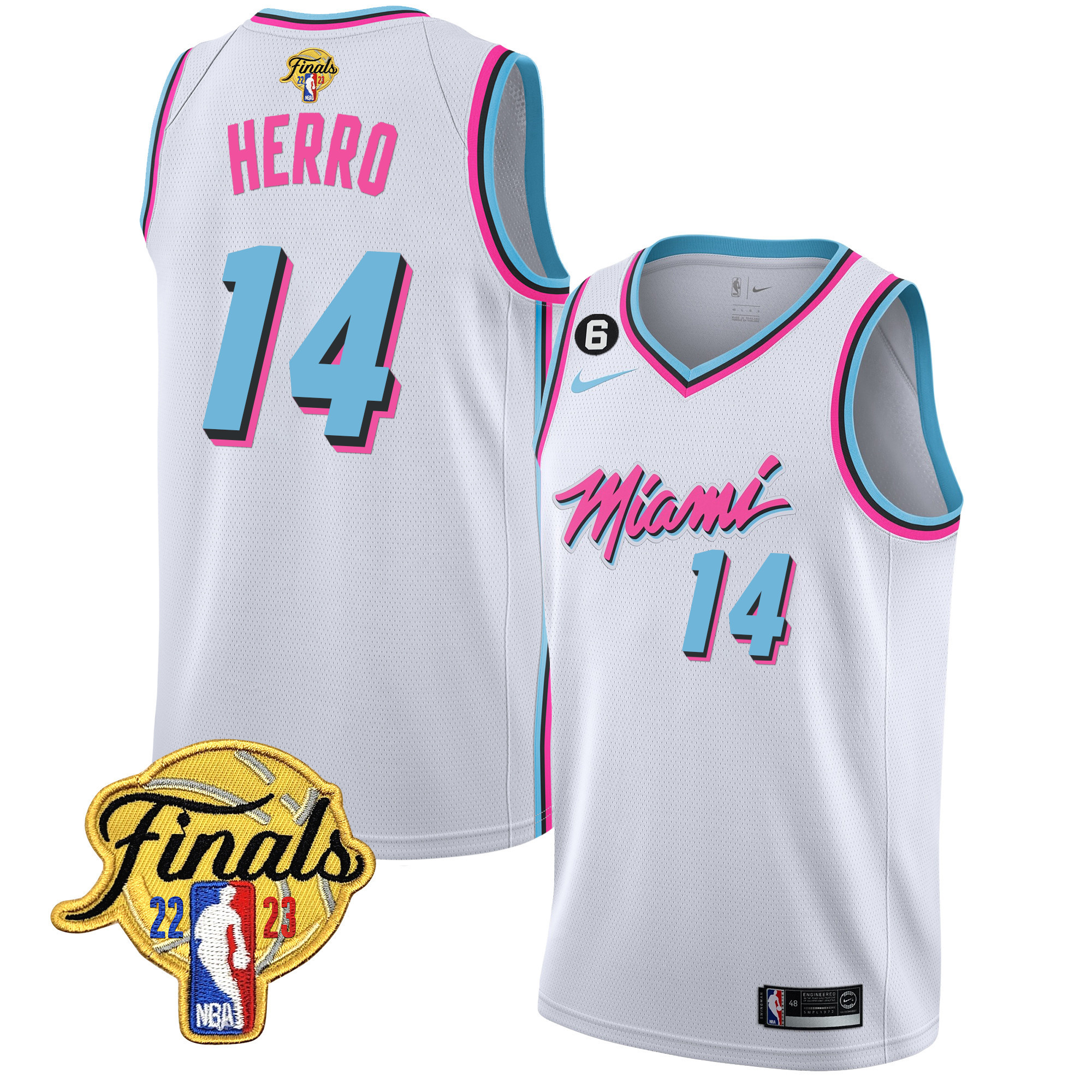Tyler Herro Men's Miami Heat Finals Patch Collection V4 Vice White Jersey - All Stitched
