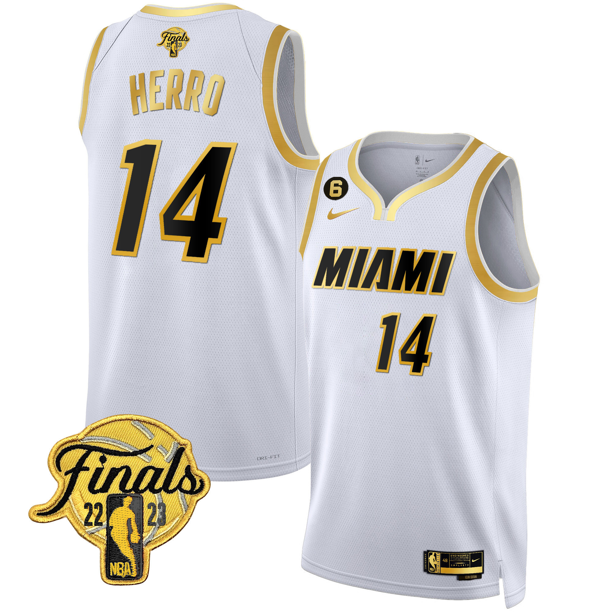 Tyler Herro Men's Miami Heat Finals Patch Collection V4 White Gold Jersey - All Stitched