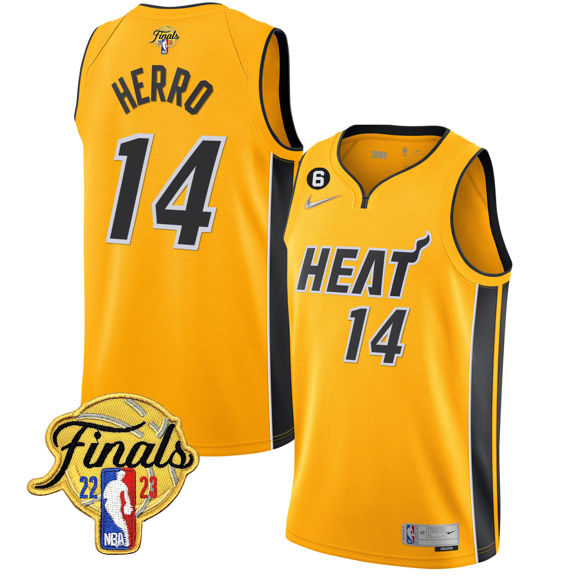 Tyler Herro Men's Miami Heat Finals Patch Collection V5 Gold Jersey - All Stitched