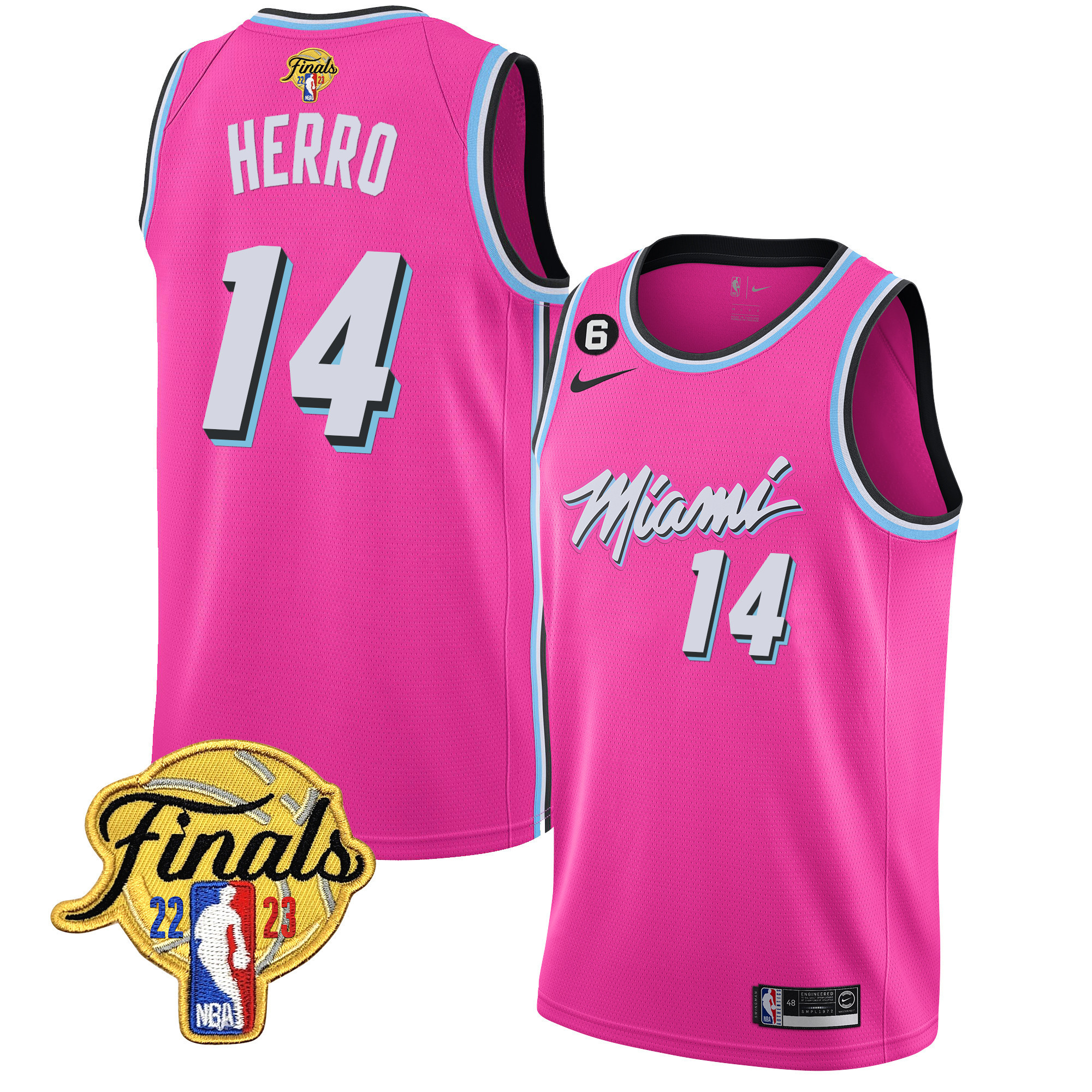 Tyler Herro Men's Miami Heat Finals Patch Collection V5 Pink Jersey - All Stitched