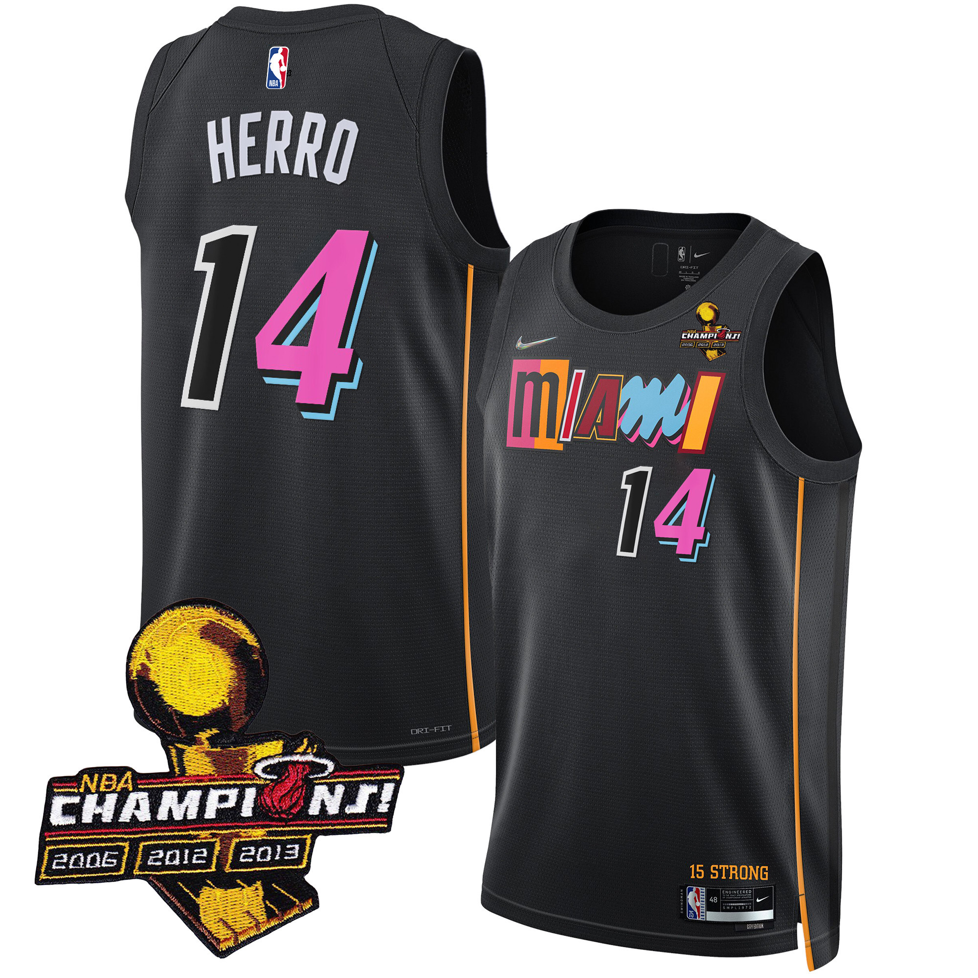 Tyler Herro Men's Miami Heat 3-Time Champions Patch Collection City Black Jersey - All Stitched