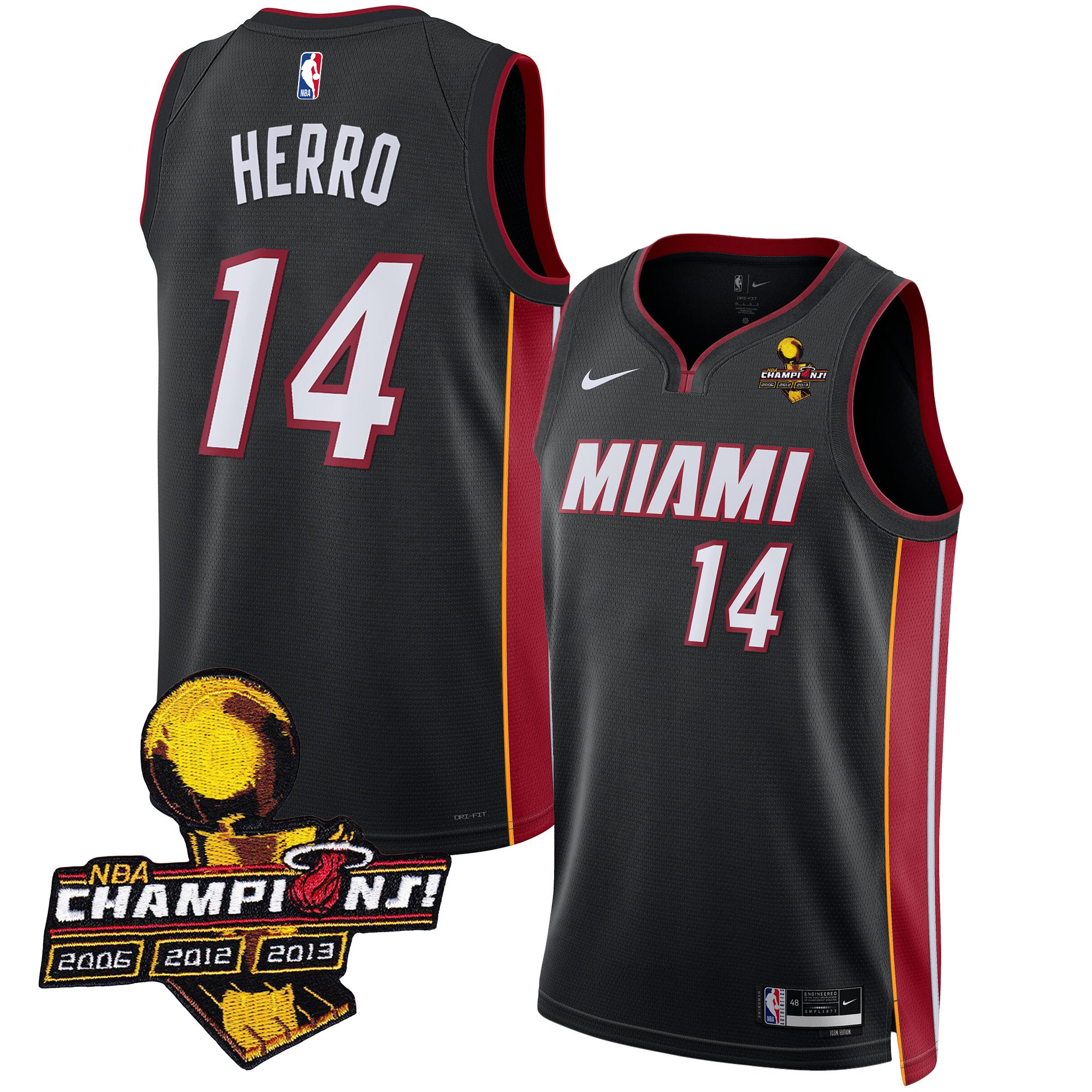 Tyler Herro Men's Miami Heat 3-Time Champions Patch Collection Icon Jersey - All Stitched