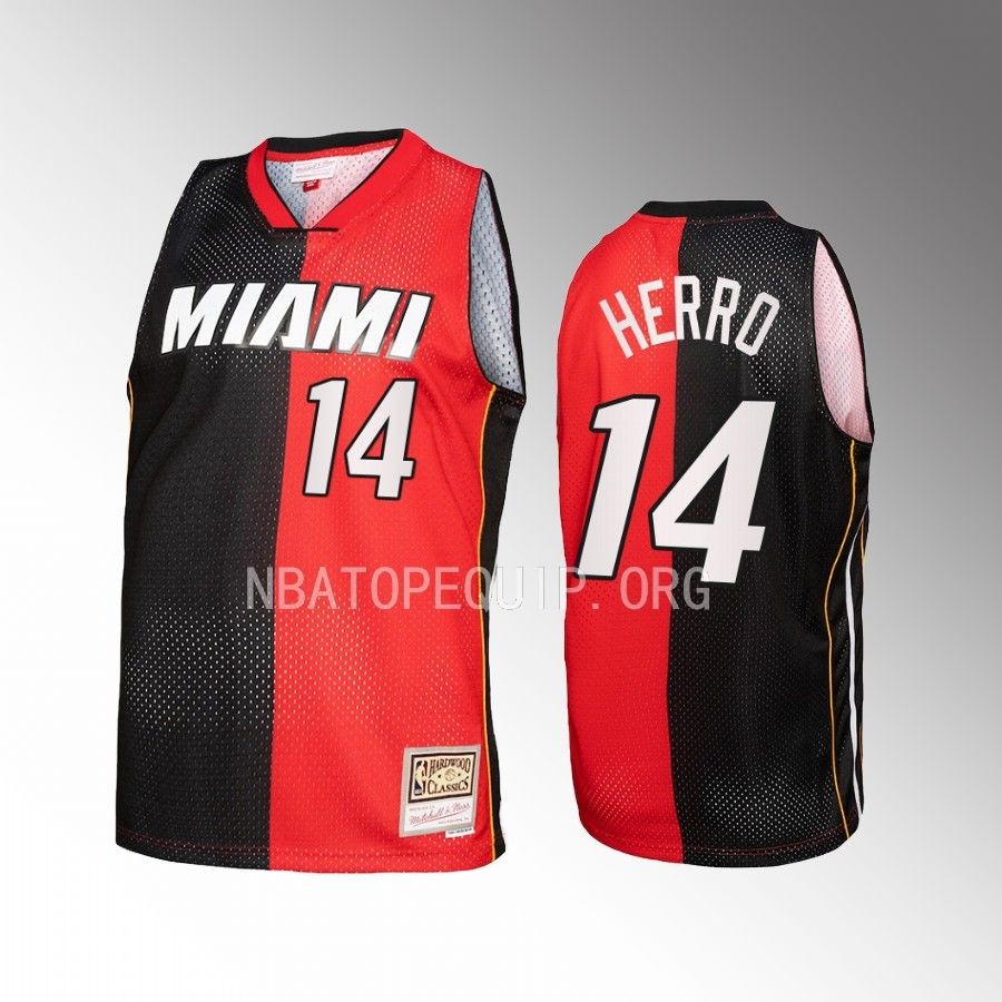 Tyler Herro Miami Heat Black Red Hardwood Classics Split Swingman #14 Jersey