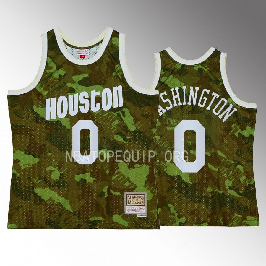 TyTy Washington #0 Houston Rockets Ghost Camo Green Hardwood Classics Jersey