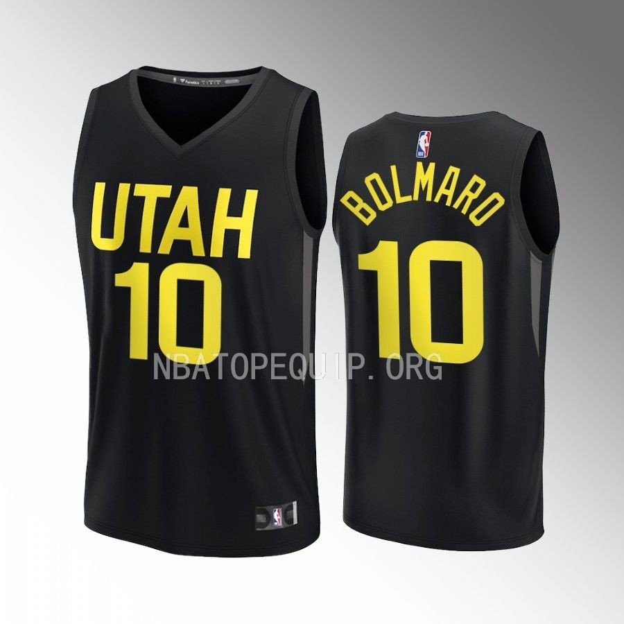 Utah Jazz #10 Leandro Bolmaro Statement Edition Jersey Fast Break Player Black