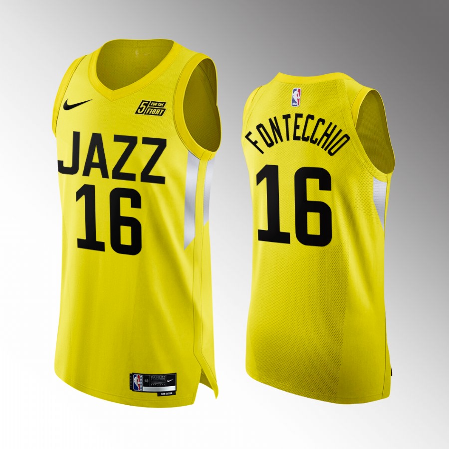 Utah Jazz #16 Simone Fontecchio Yellow Jersey Icon Edition