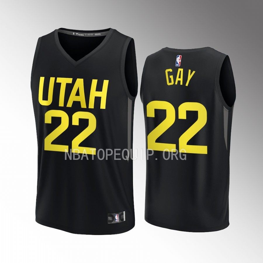 Utah Jazz #22 Rudy Gay Statement Edition Jersey Fast Break Player Black