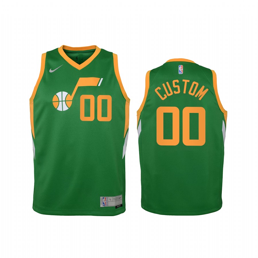 Utah Jazz Custom  Earned Edition Green Youth Jersey Swingman #00