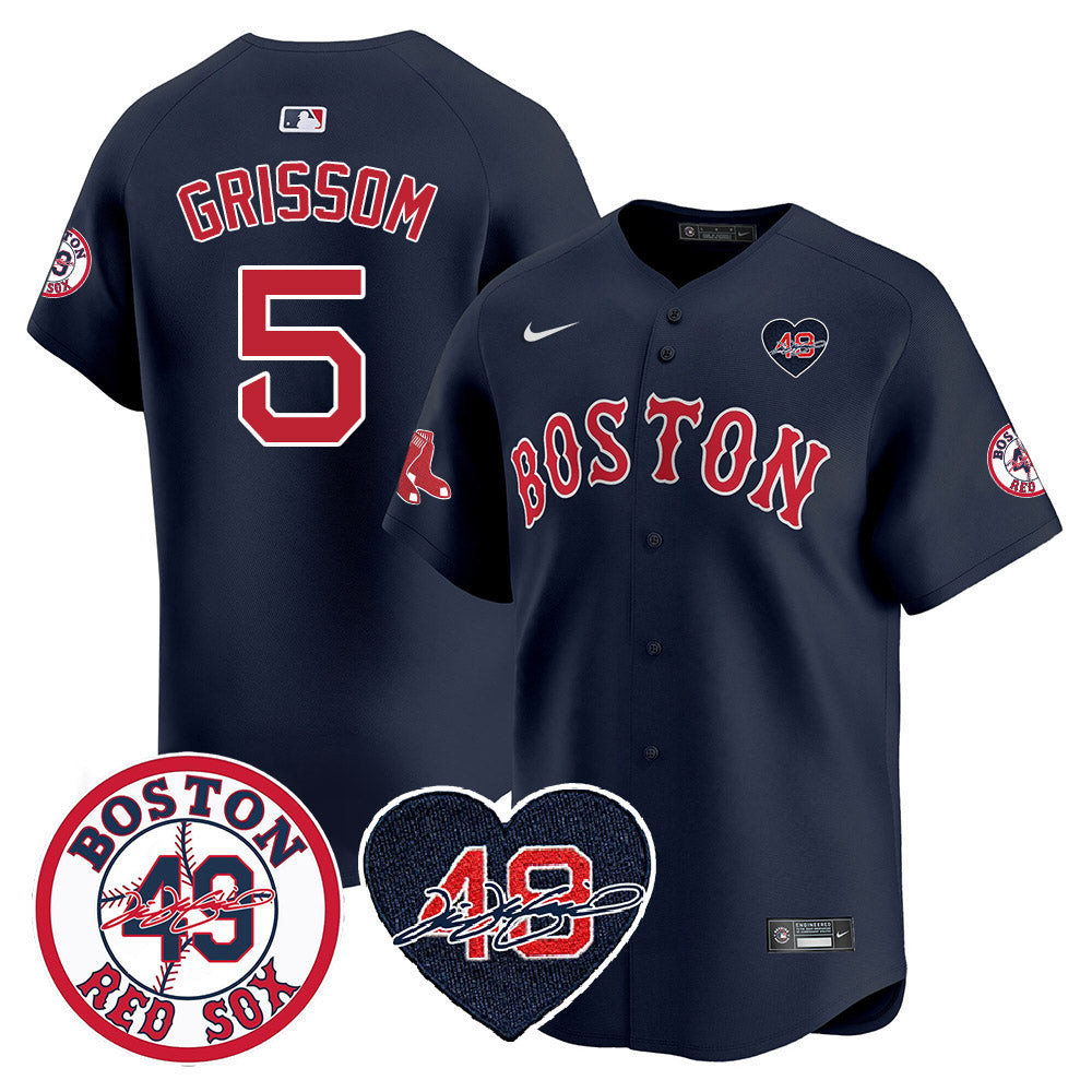 Vaughn Grissom Men's Boston Red Sox Tim Wakefield Memorial Patch Vaper Premier Limited Navy Jersey - All Stitched