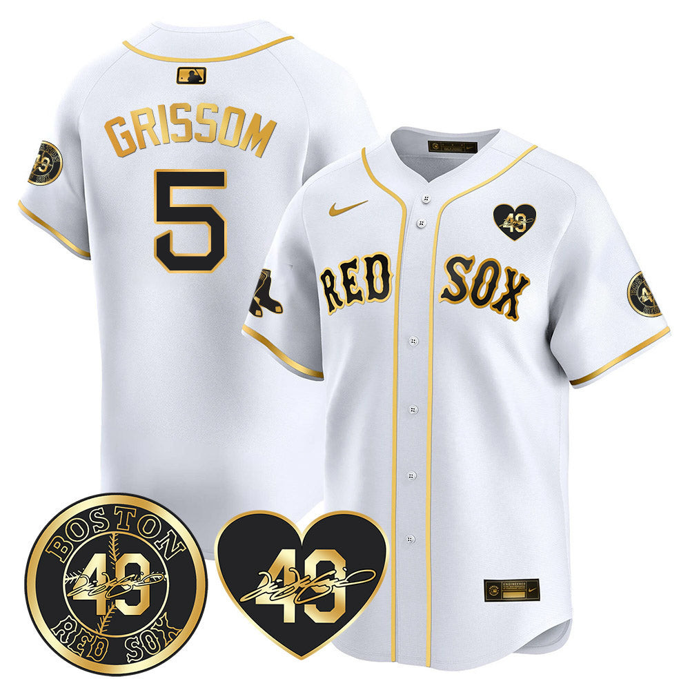 Vaughn Grissom Men's Boston Red Sox Tim Wakefield Memorial Patch Vaper Premier Limited White Gold Jersey - All Stitched