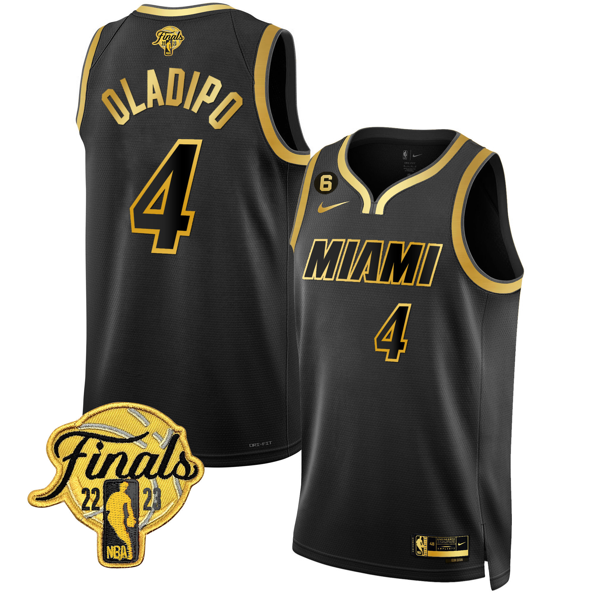 Victor Oladipo Men's Miami Heat Finals Patch Collection V4 Black Gold Jersey - All Stitched