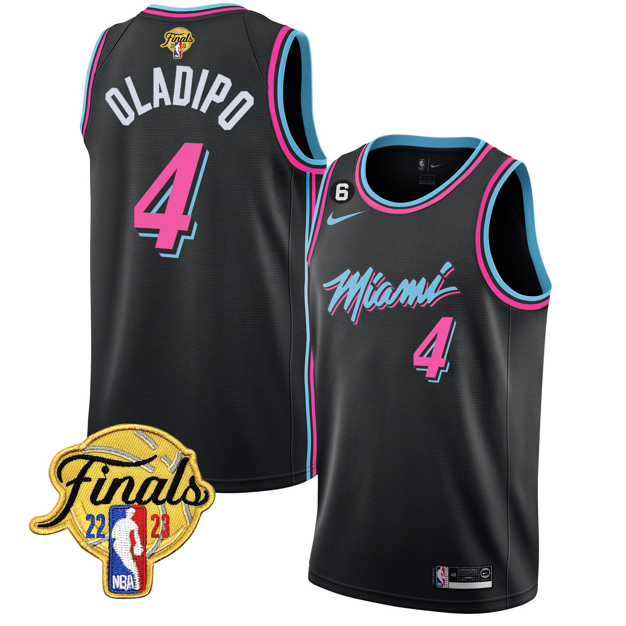 Victor Oladipo Men's Miami Heat Finals Patch Collection V4 Vice Black Jersey - All Stitched