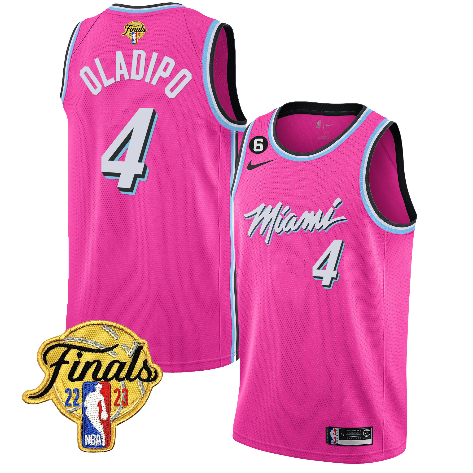 Victor Oladipo Men's Miami Heat Finals Patch Collection V5 Pink Jersey - All Stitched