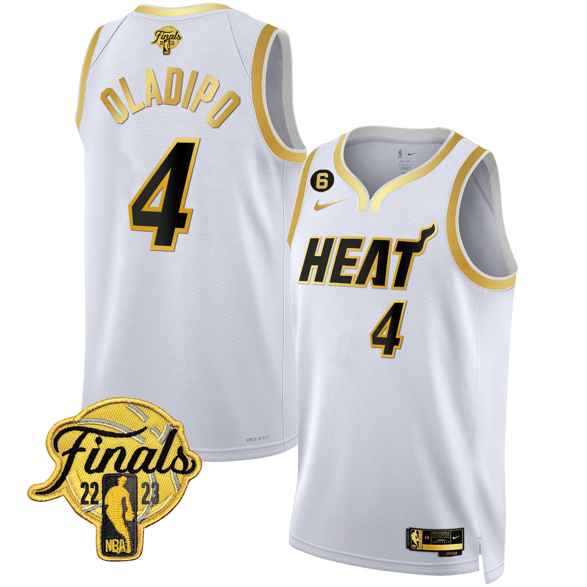 Victor Oladipo Men's Miami Heat Finals Patch Collection White Gold Jersey - All Stitched