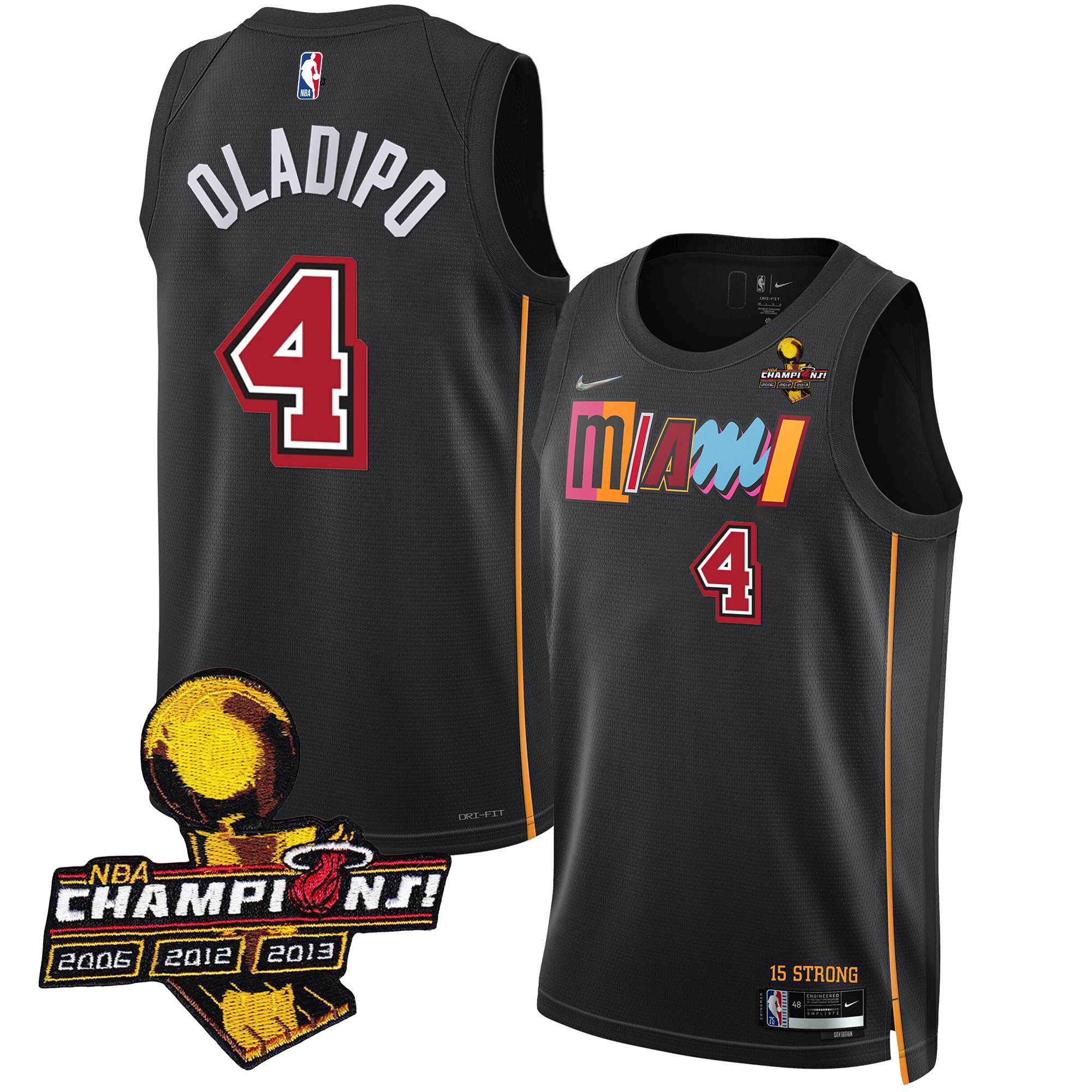Victor Oladipo Men's Miami Heat 3-Time Champions Patch Collection City Black Jersey - All Stitched