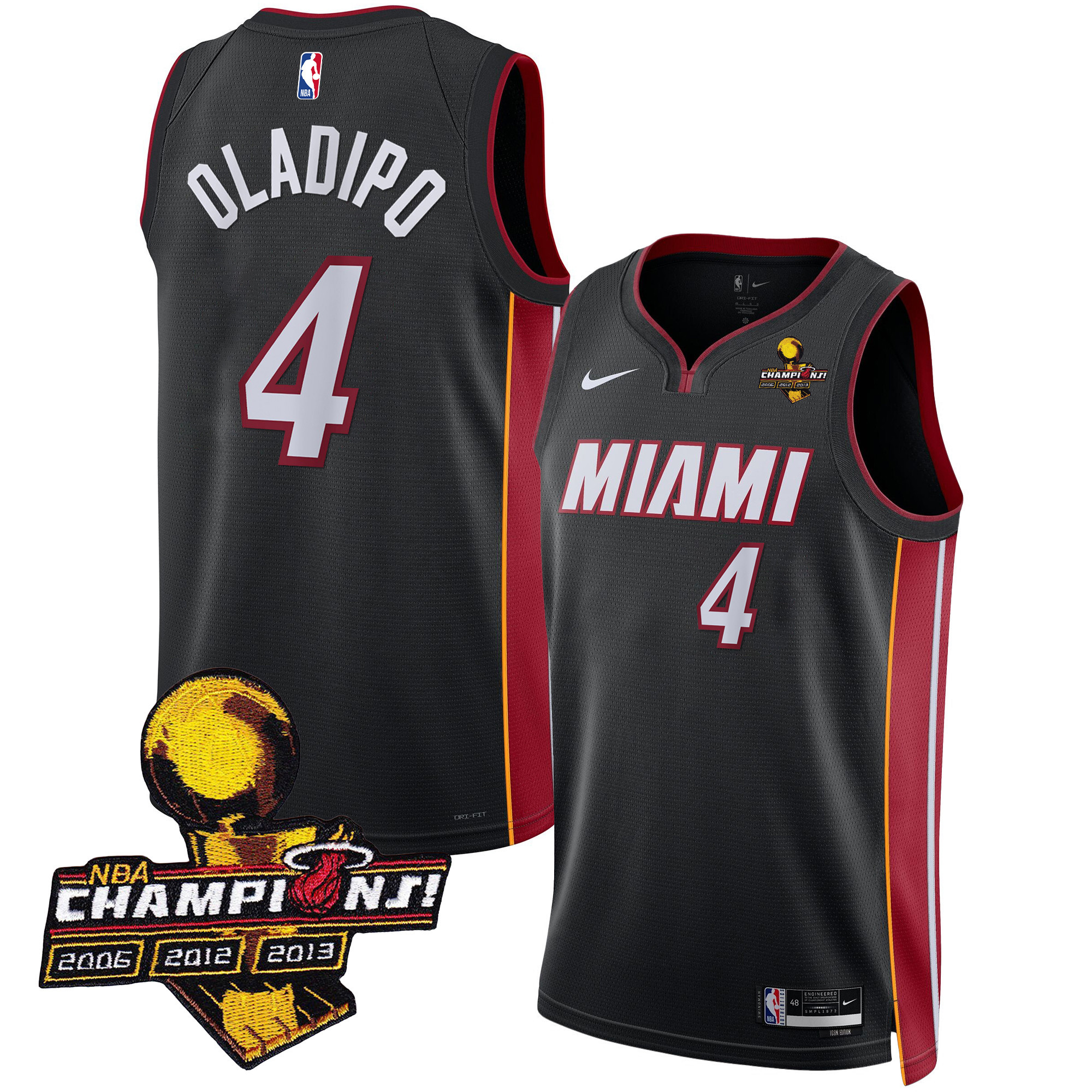 Victor Oladipo Men's Miami Heat 3-Time Champions Patch Collection Icon Jersey - All Stitched