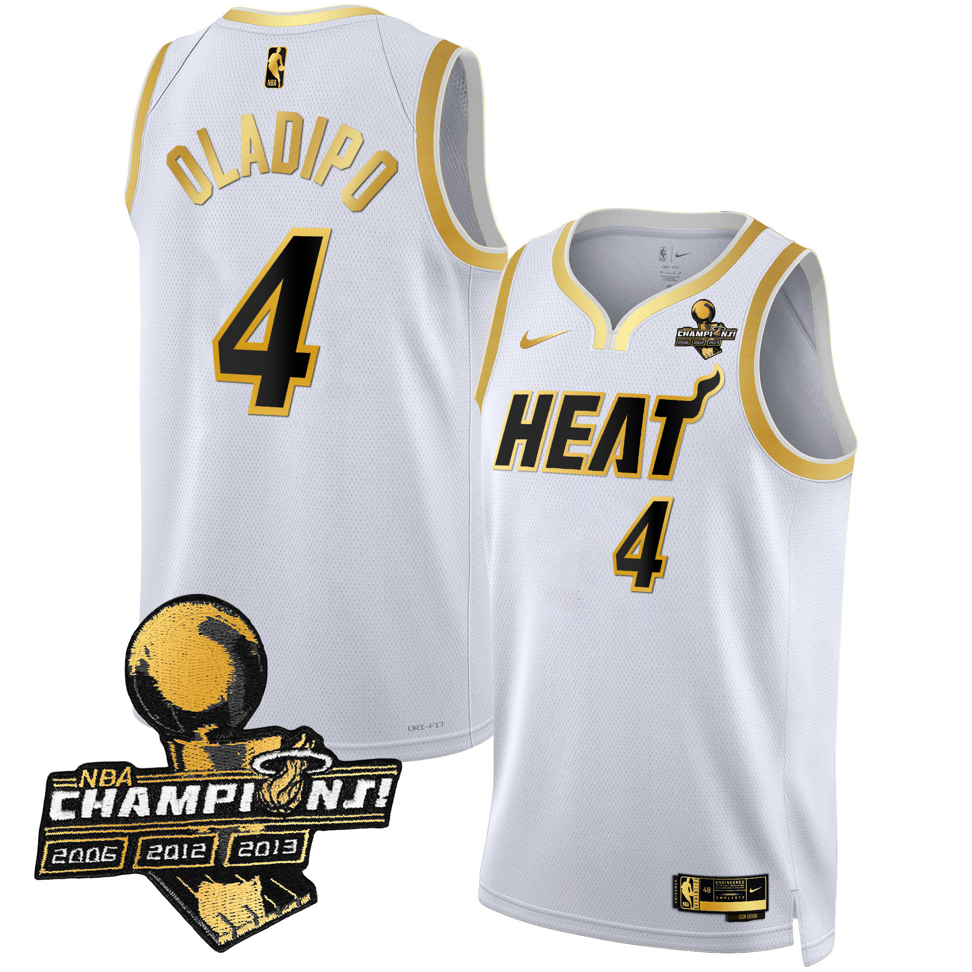 Victor Oladipo Men's Miami Heat 3-Time Champions Patch Collection White Gold Jersey - All Stitched
