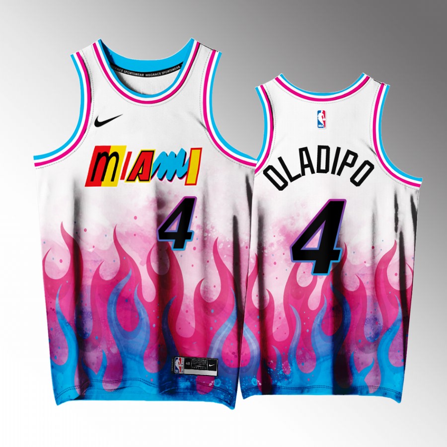 Victor Oladipo Miami Heat White #4 Jersey Mashup Flames Exclusive Edition