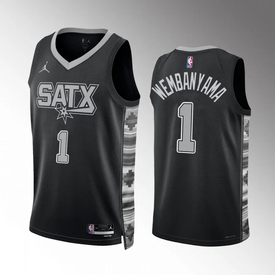 Victor Wembanyama San Antonio Spurs #1 Black Jersey Statement Edition Draft