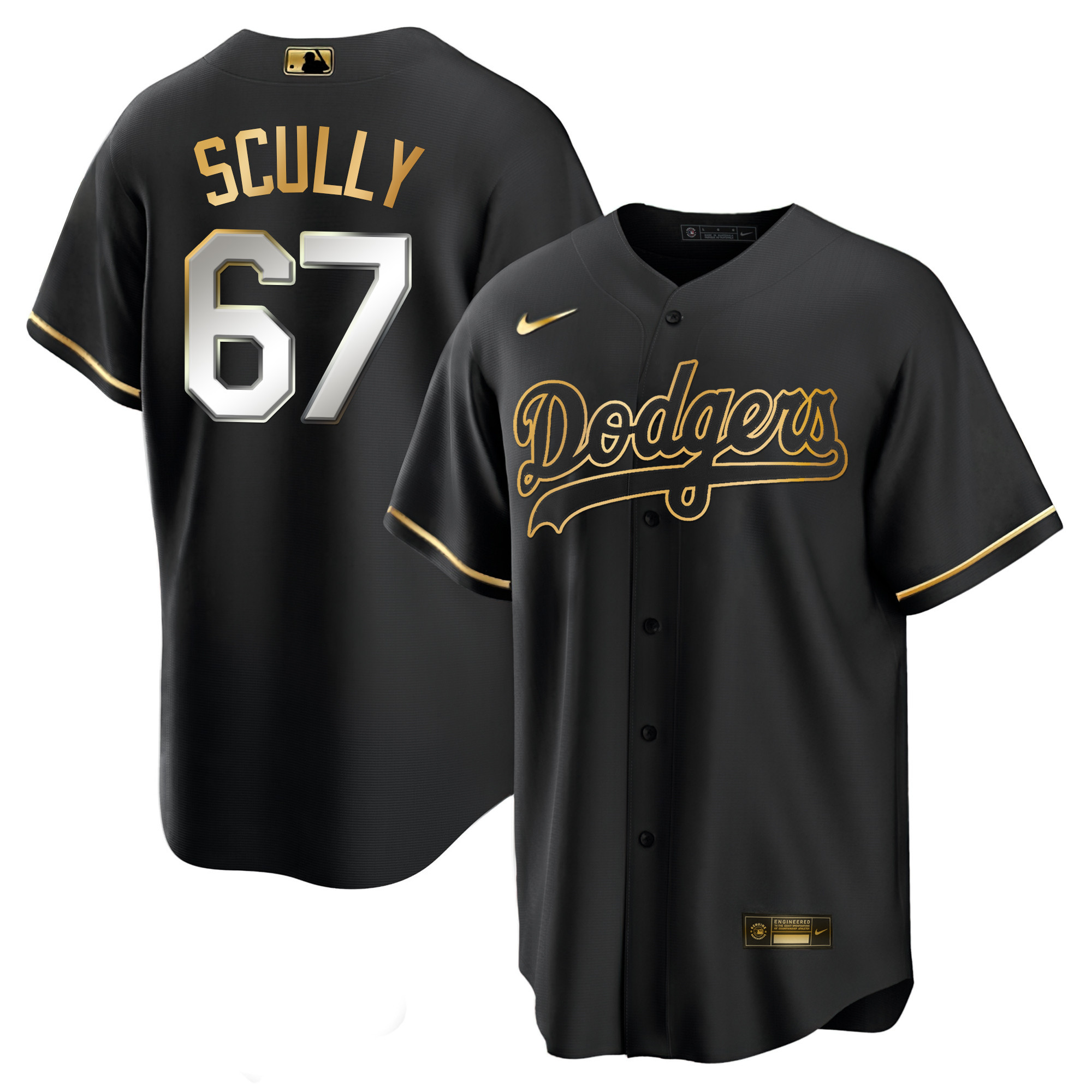 Vin Scully Men's Los Angeles Dodgers Black Limited & Gold Cool Black Limited Jersey
