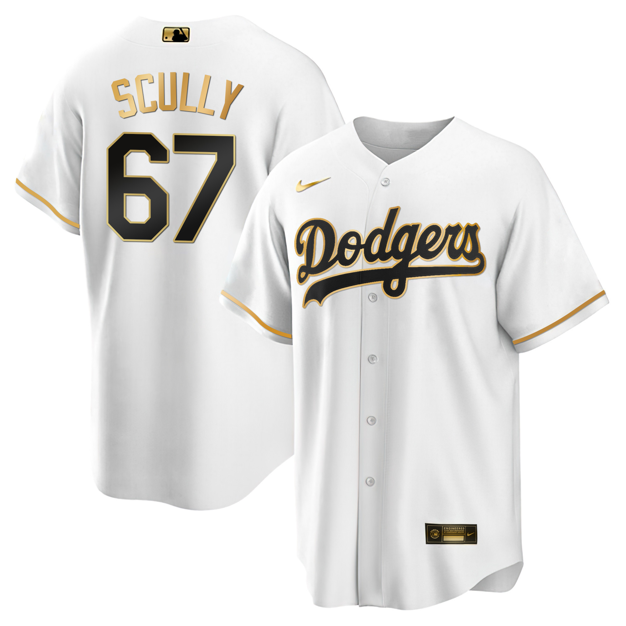 Vin Scully Men's Los Angeles Dodgers Black Limited & Gold Cool White Gold Jersey