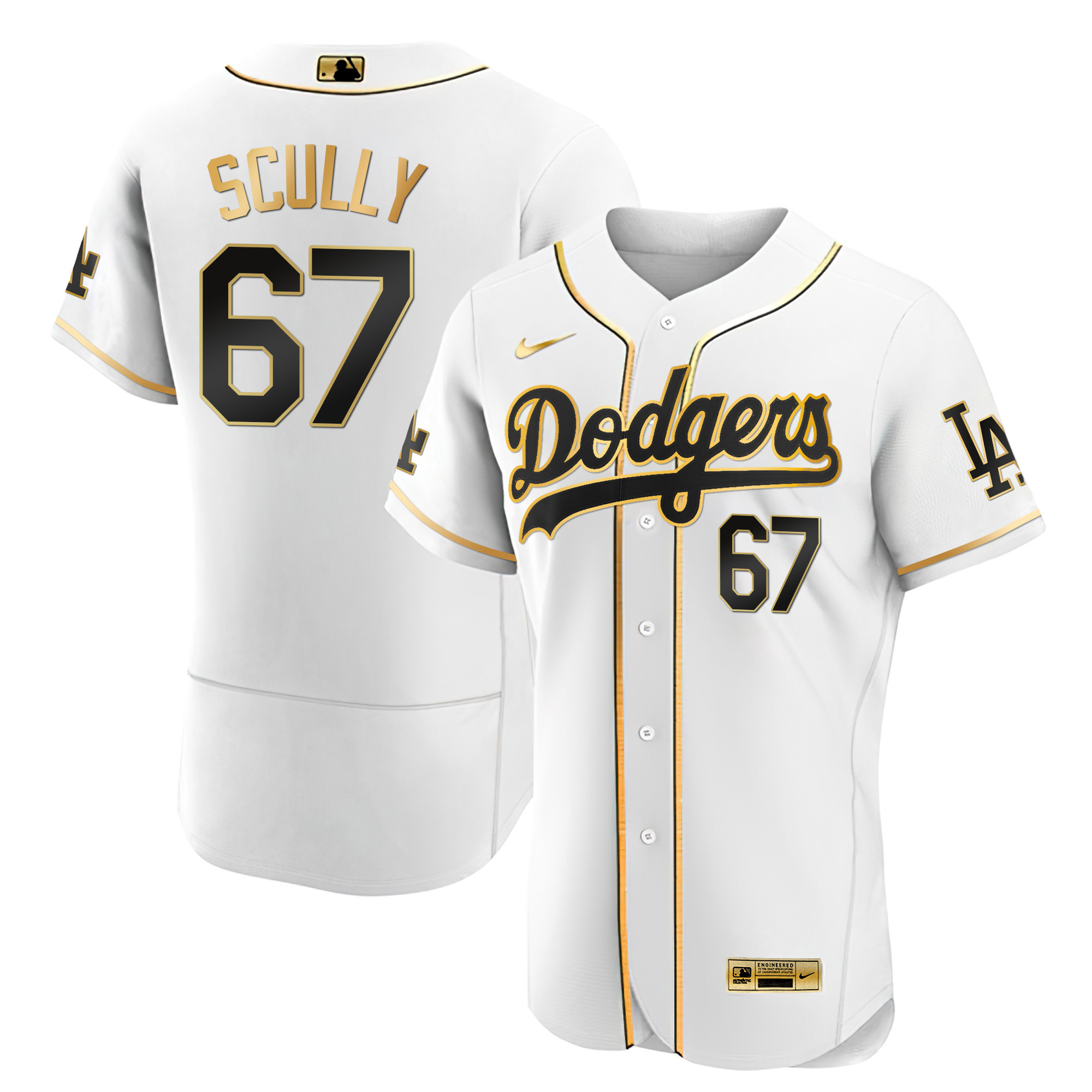 Vin Scully Men's Los Angeles Dodgers Black Limited & Gold Flex White Gold Jersey