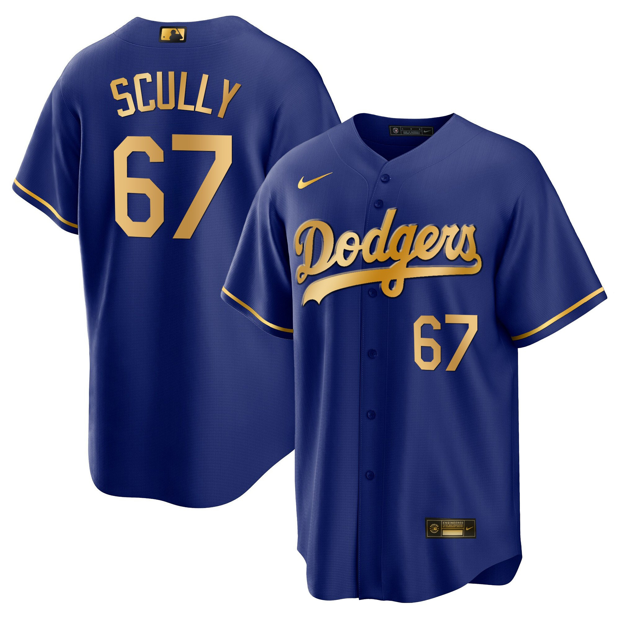 Vin Scully Men's Los Angeles Dodgers Cool Base Gold Cool Royal Gold Jersey
