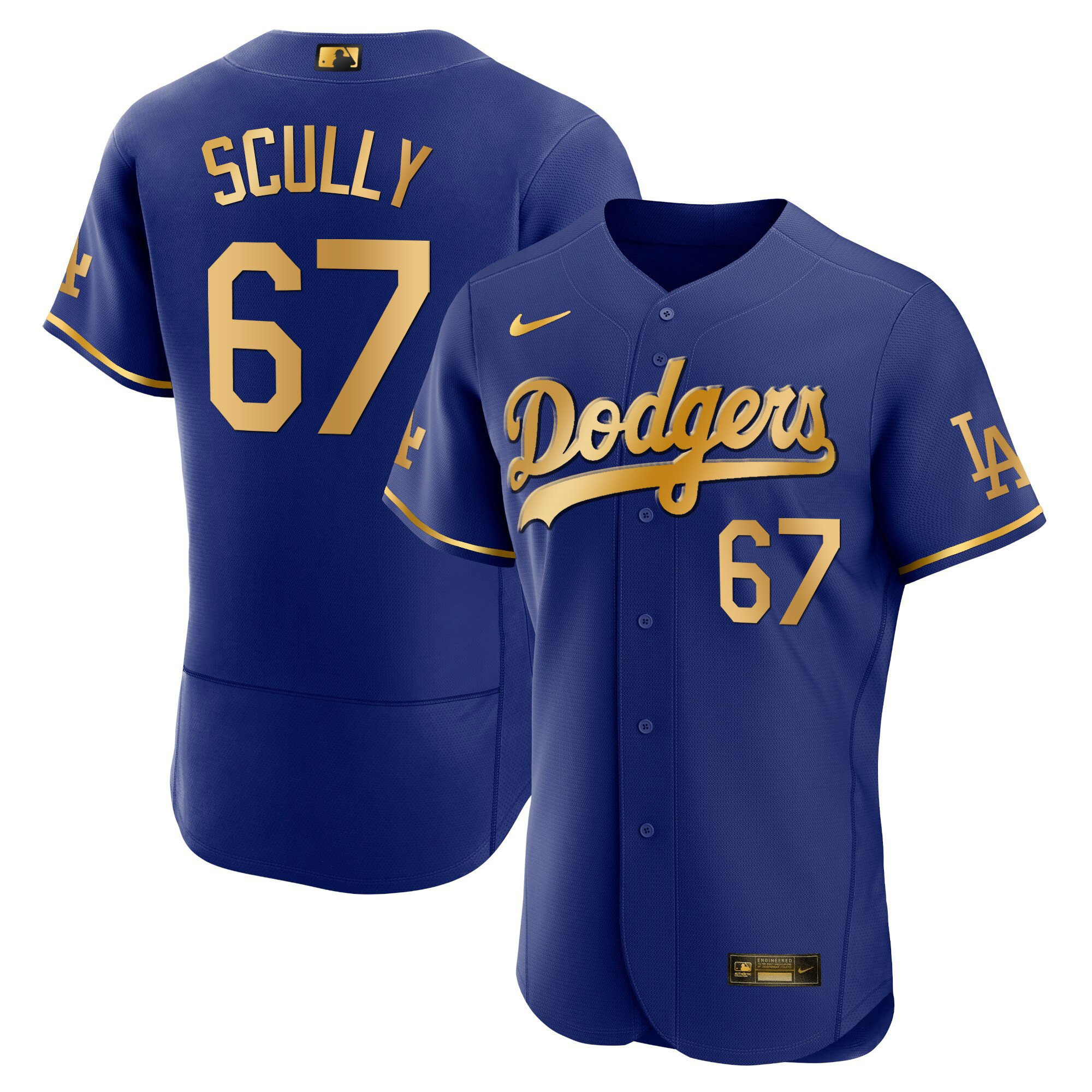Vin Scully Men's Los Angeles Dodgers Flex Base Gold Flex Royal Gold Jersey