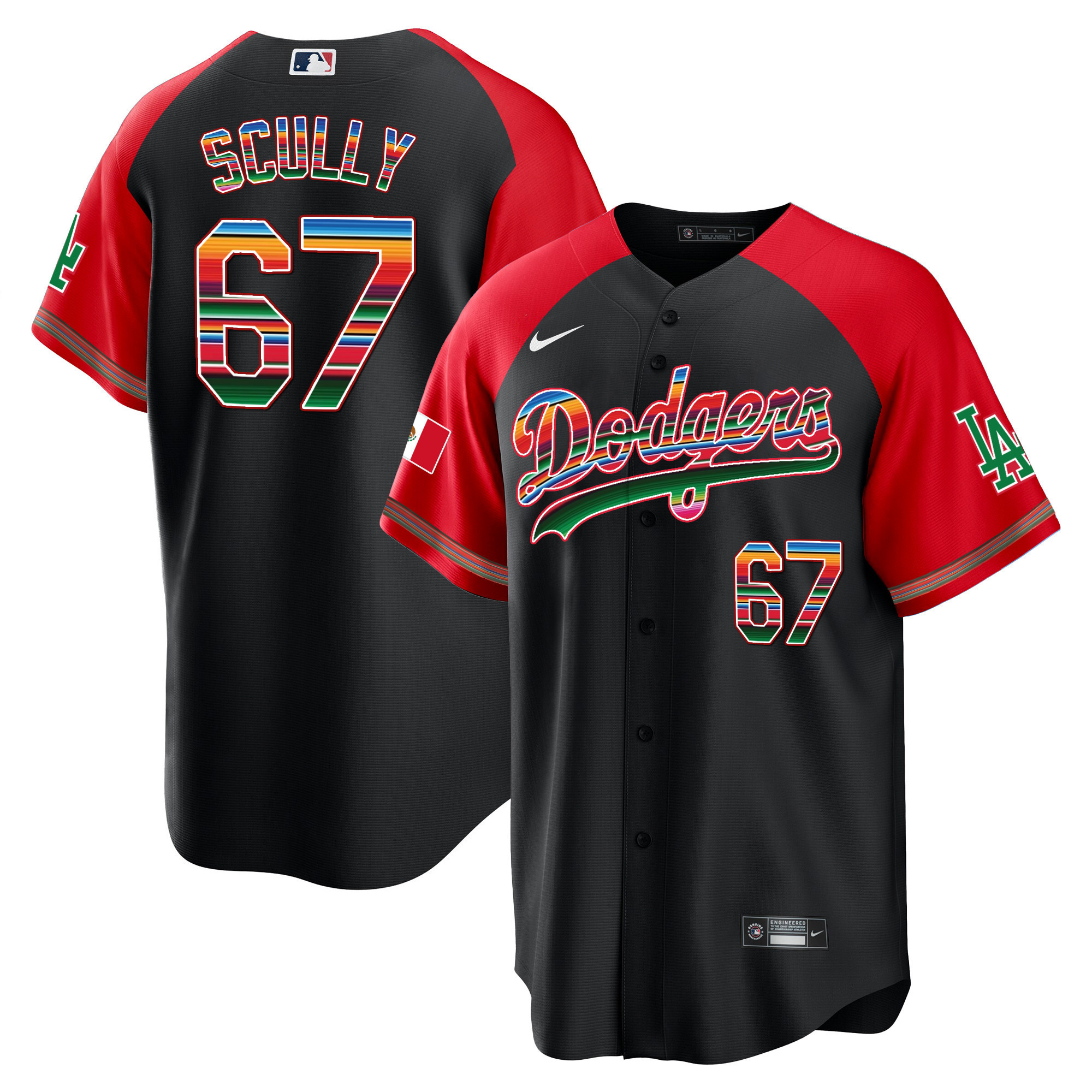Vin Scully Men's Los Angeles Dodgers Mexico Alternate Cool Base Black Jersey