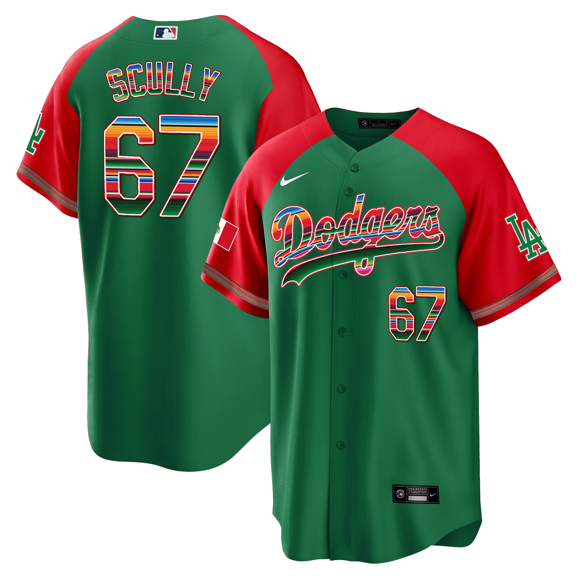 Vin Scully Men's Los Angeles Dodgers Mexico Alternate Cool Base Green Jersey