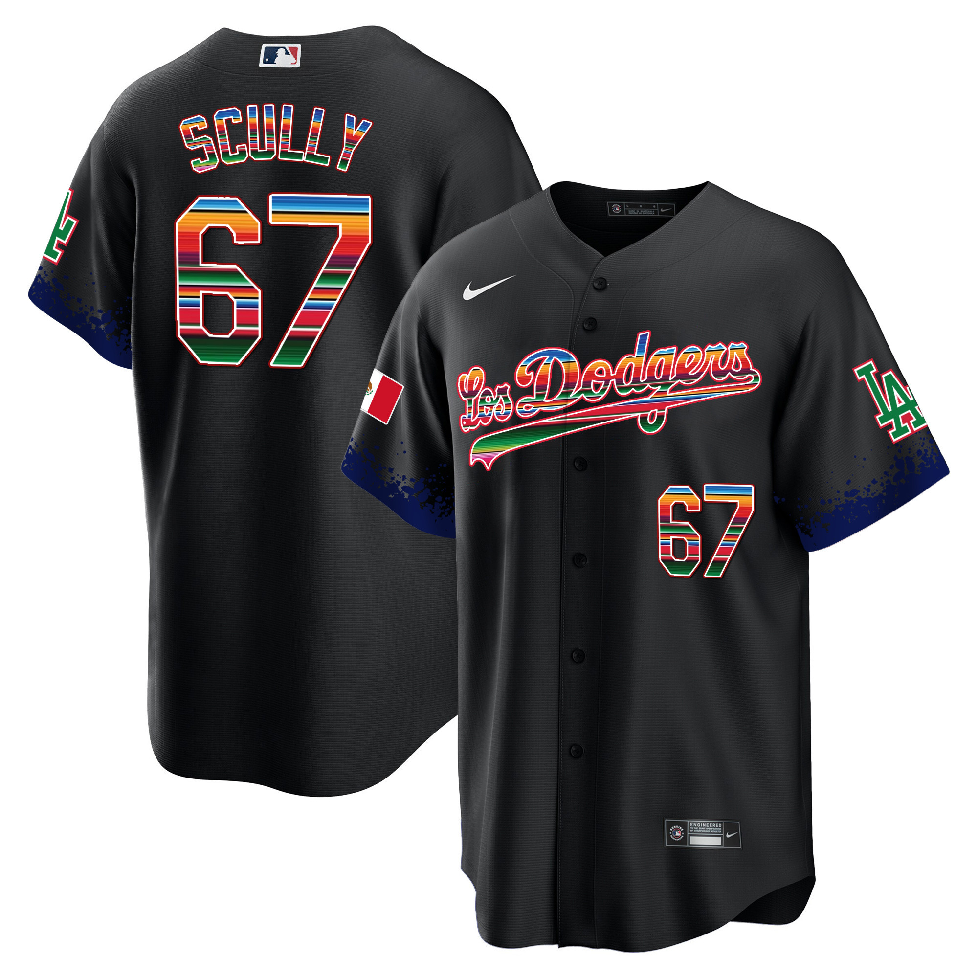 Vin Scully Men's Los Angeles Dodgers Mexico Cool Base City Connect Limited Black Jersey