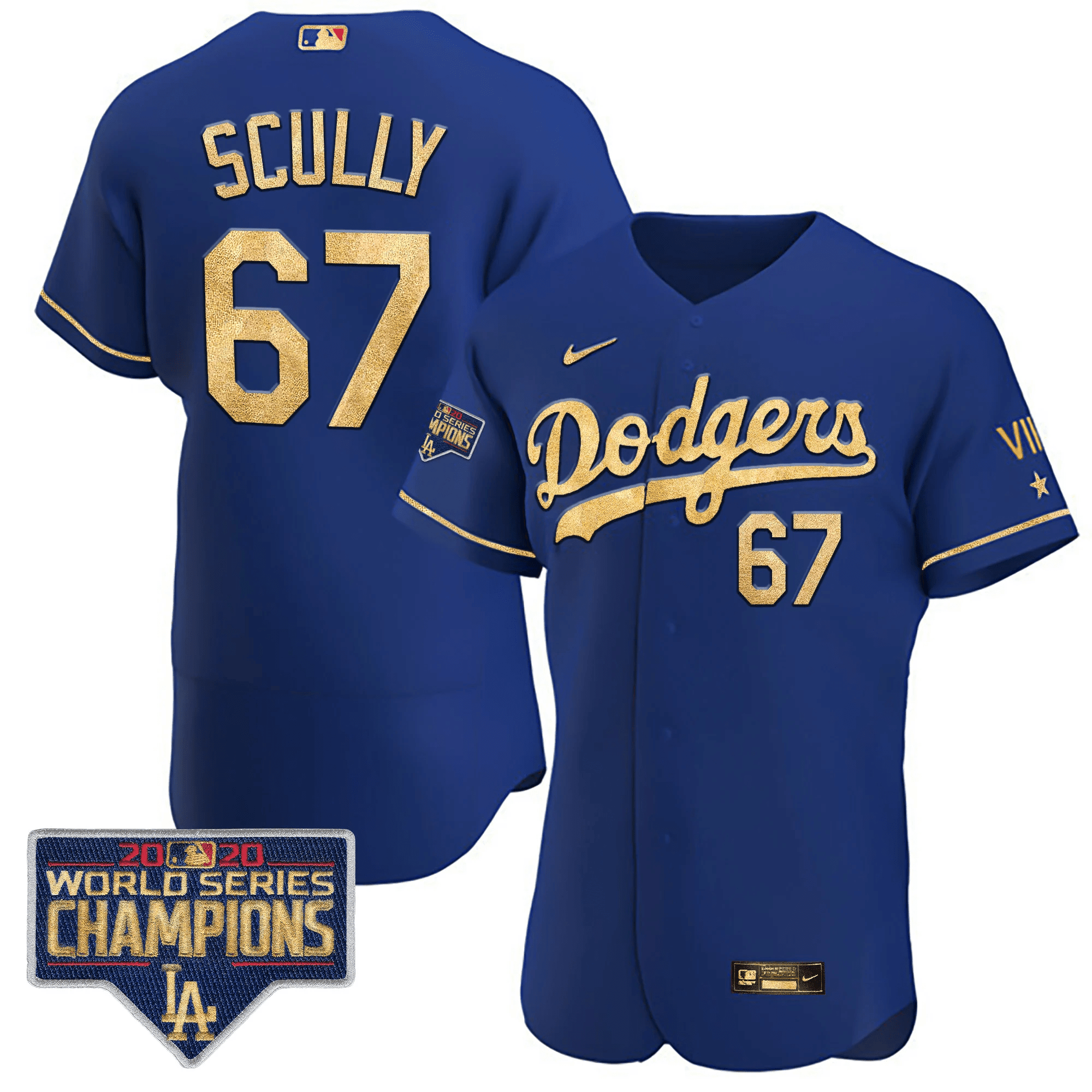 Vin Scully Men's Los Angeles Dodgers Royal Gold World Series Patch Flex Royal Rush Jersey