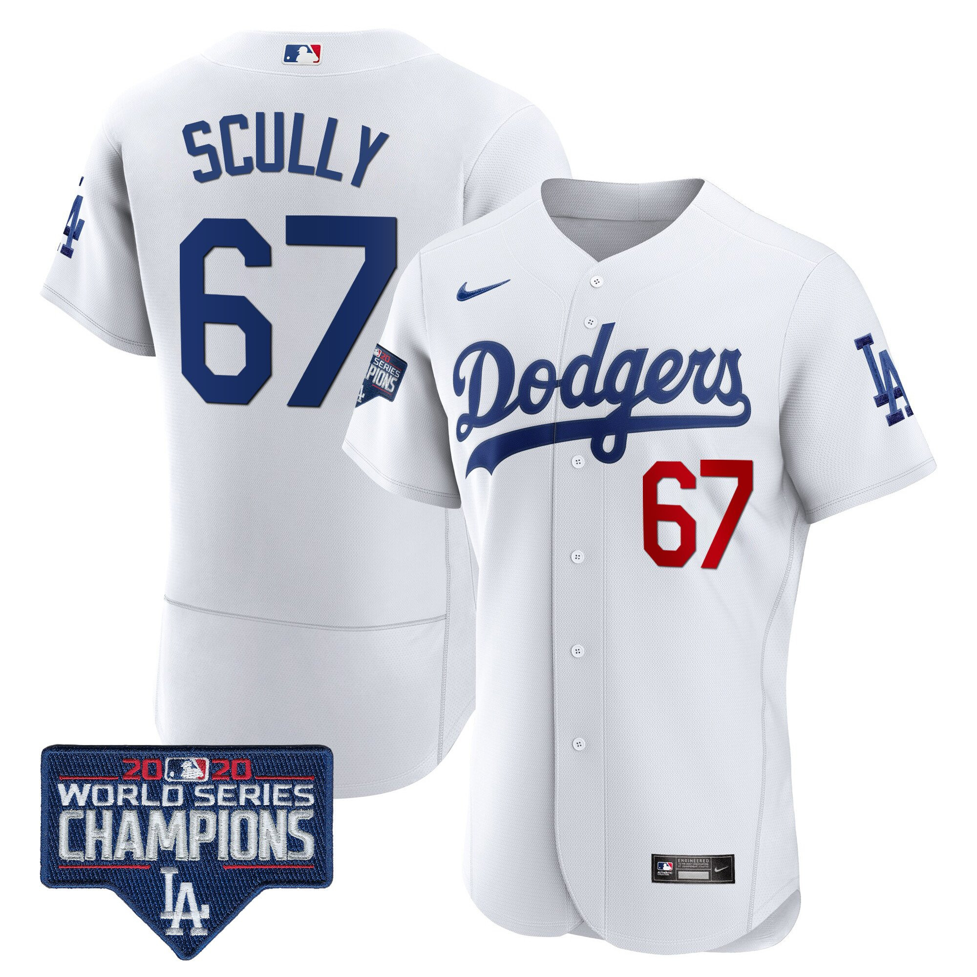 Vin Scully Men's Los Angeles Dodgers World Series Champions Patch Flex Base White Jersey