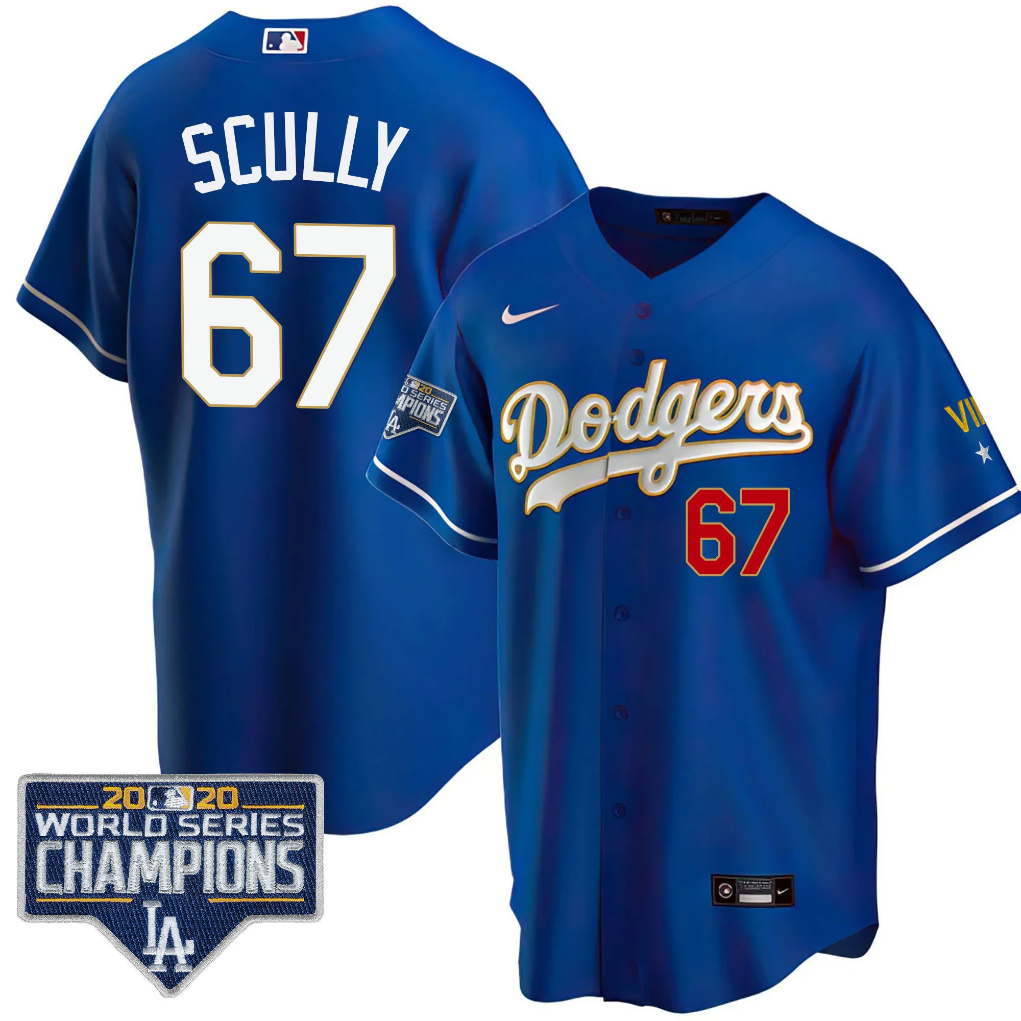 Vin Scully Men's Los Angeles Dodgers World Series Patch Gold Limited Cool Royal Jersey
