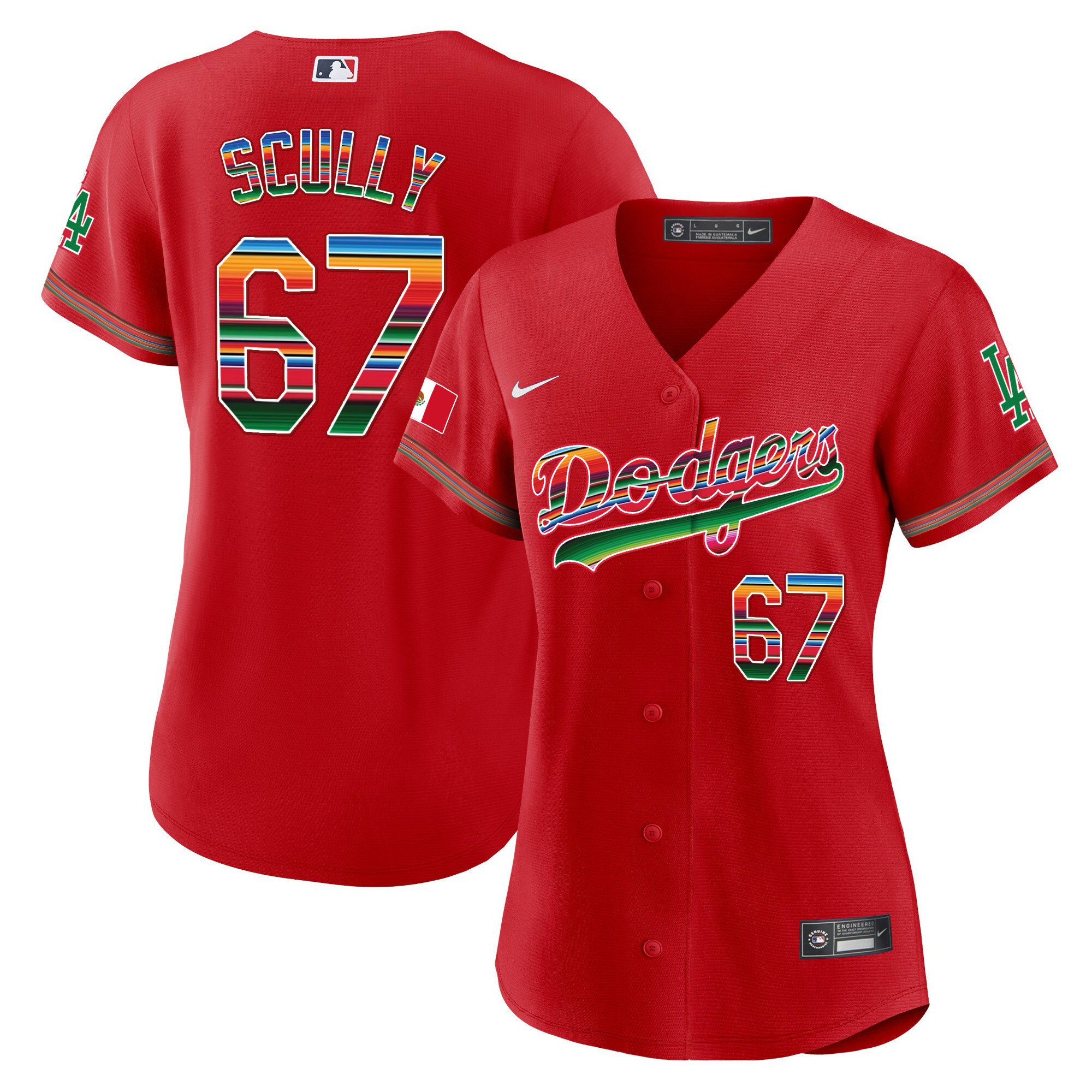 Vin Scully Women's Los Angeles Dodgers Mexico Baseball Limited Red Jersey