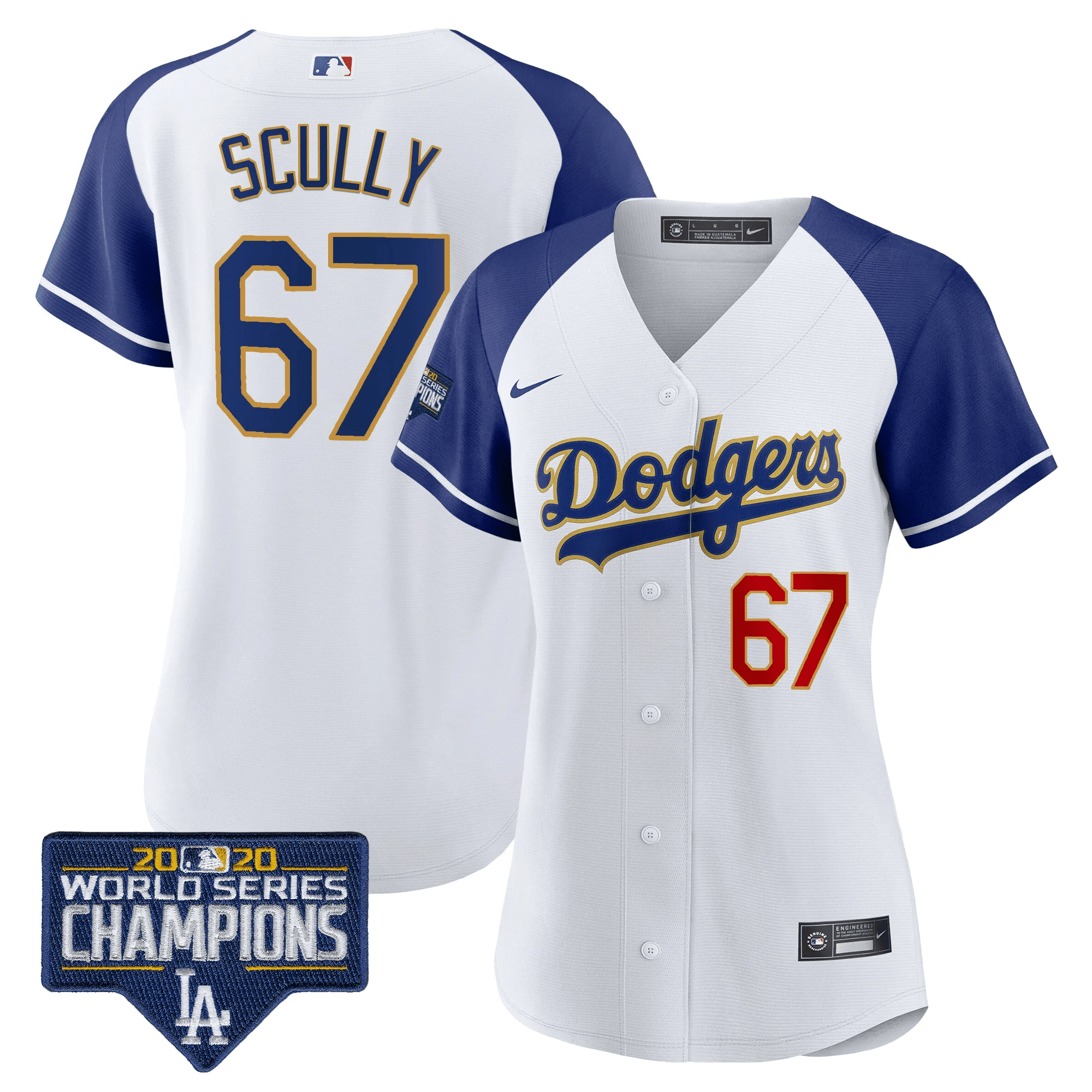 Vin Scully Women's Los Angeles Dodgers World Series Champions Patch Gold Trim Alternate White Jersey