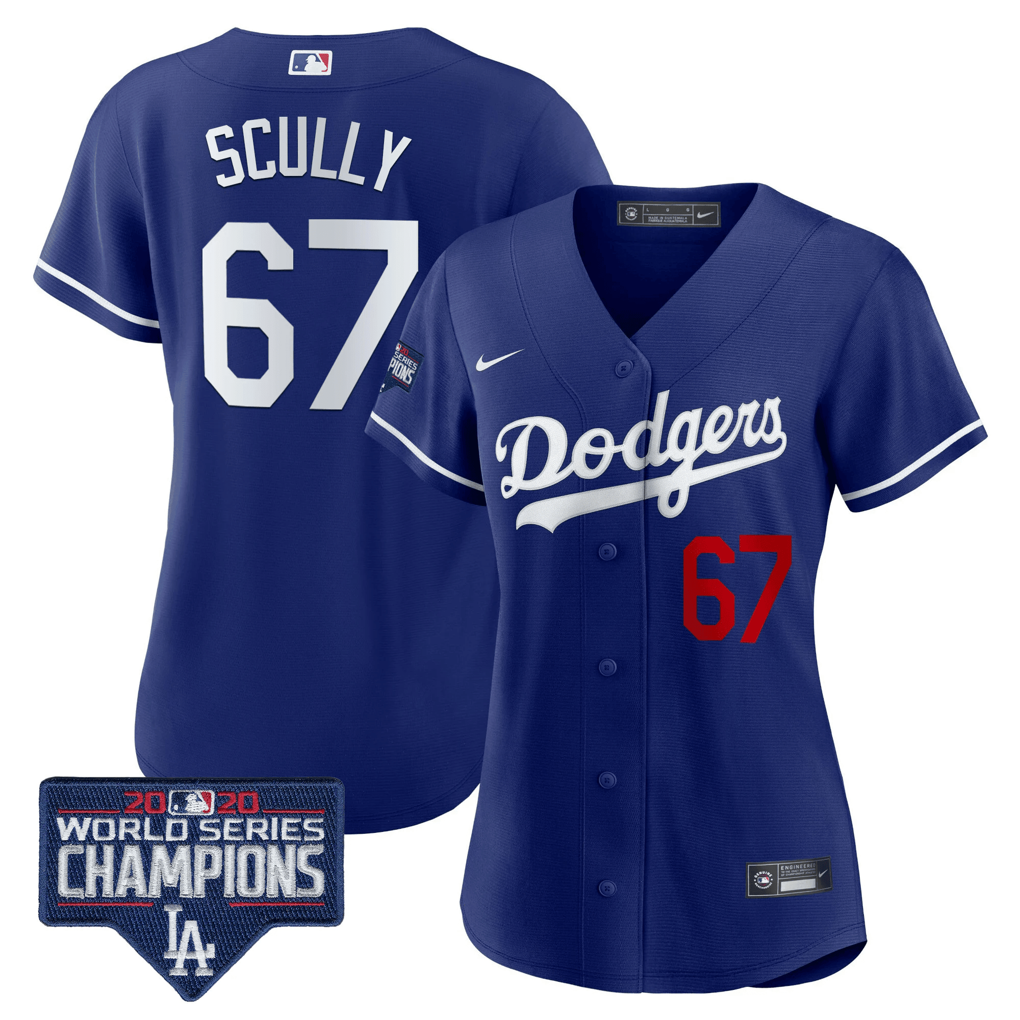 Vin Scully Women's Los Angeles Dodgers World Series Champions Patch Royal Jersey