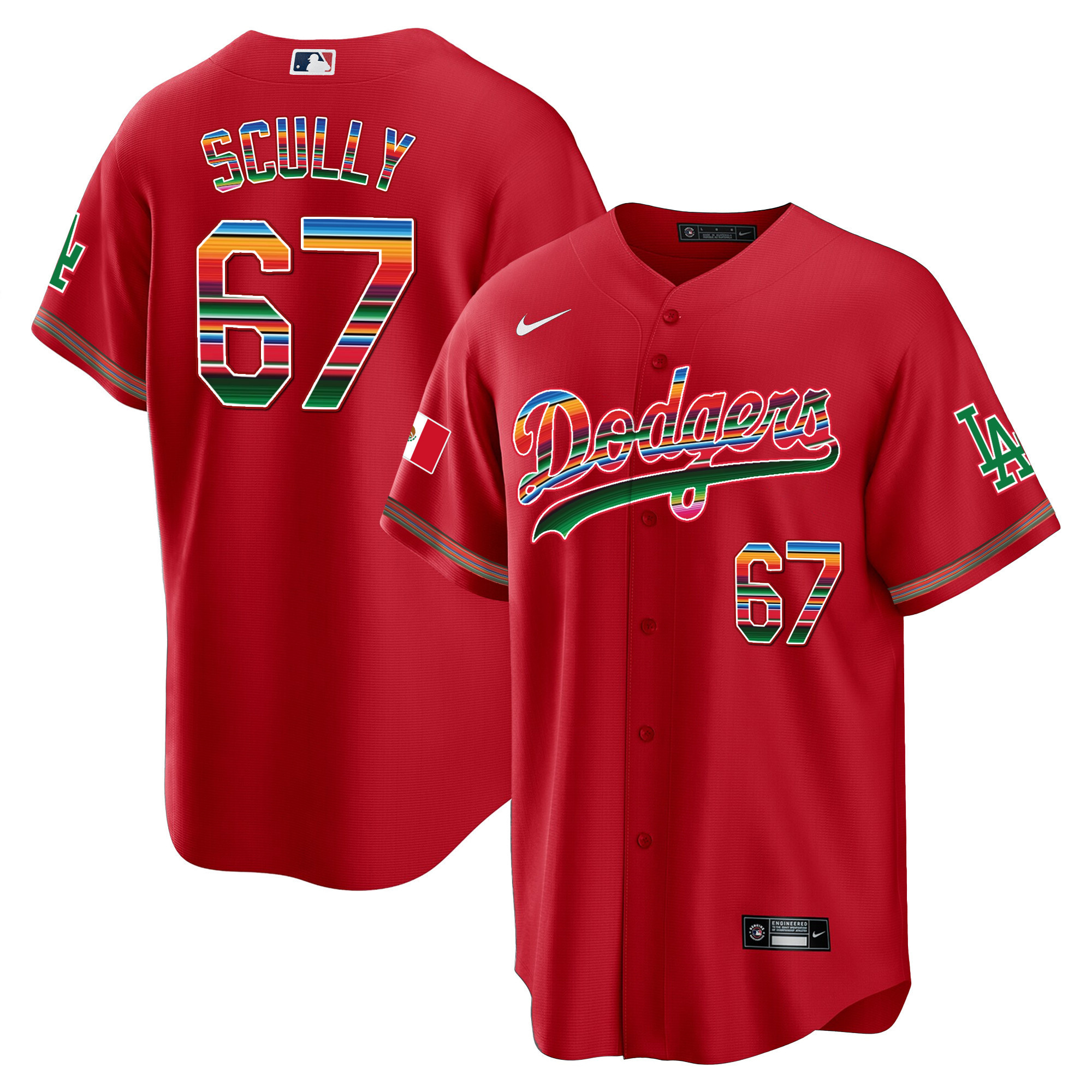 Vin Scully Youth's Los Angeles Dodgers Mexico Cool Base Limited Red Jersey