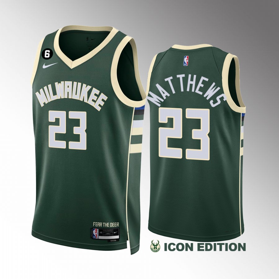 Wesley Matthews Milwaukee Bucks #23 Green Jersey Icon Edition NO.6 Patch