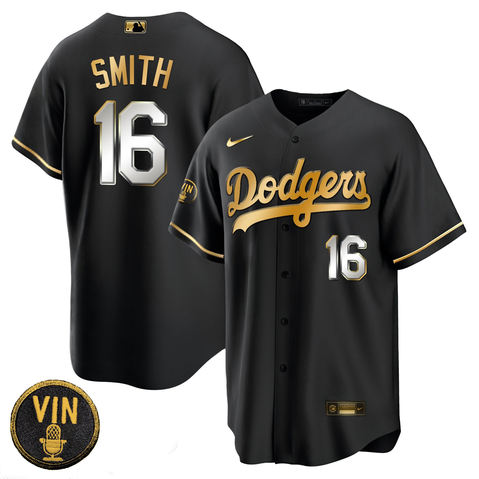 Will Smith Men's Los Angeles Dodgers Black Limited Vin Scully Patch Gold Cool Black Limited Jersey