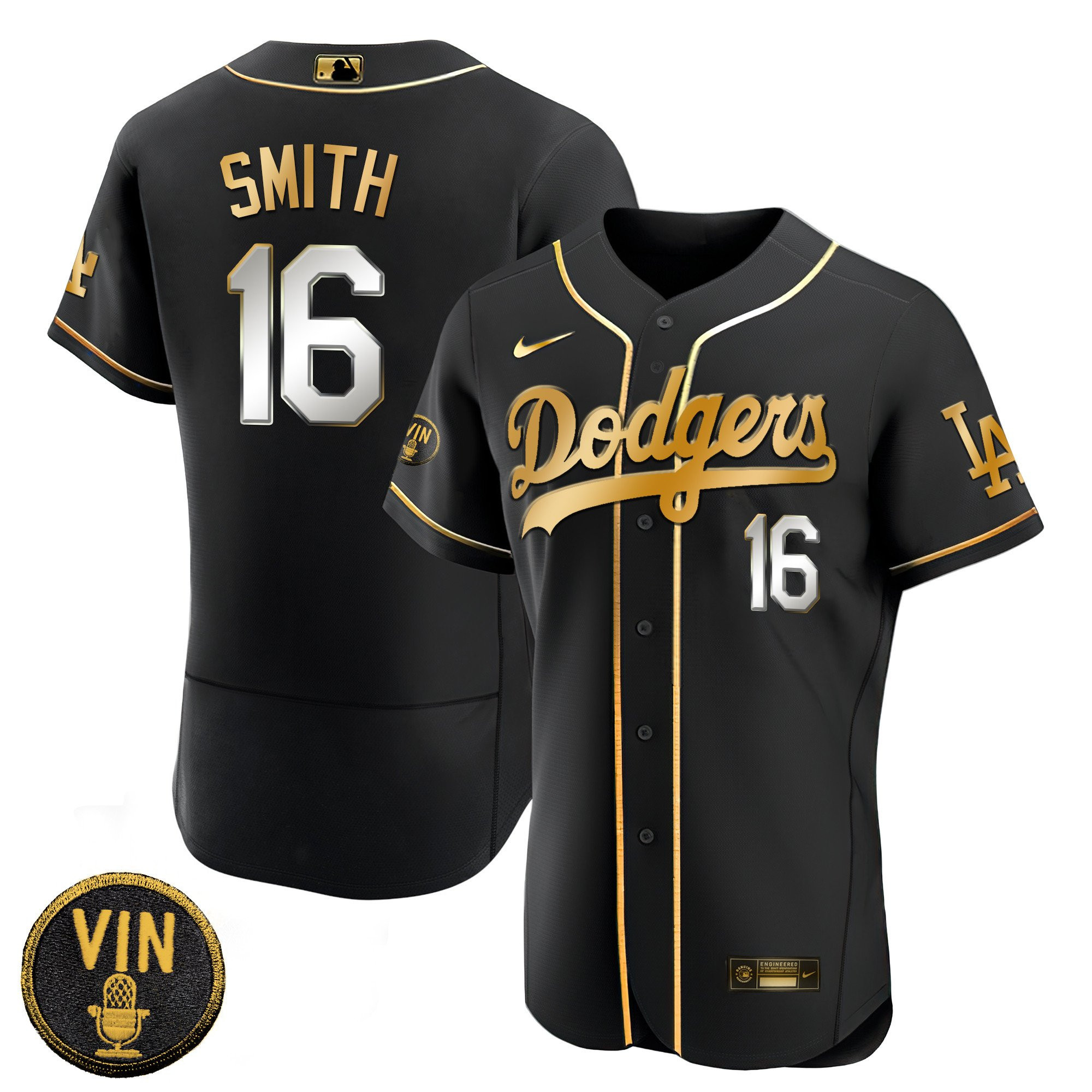 Will Smith Men's Los Angeles Dodgers Black Limited Vin Scully Patch Gold Flex Black Limited Jersey