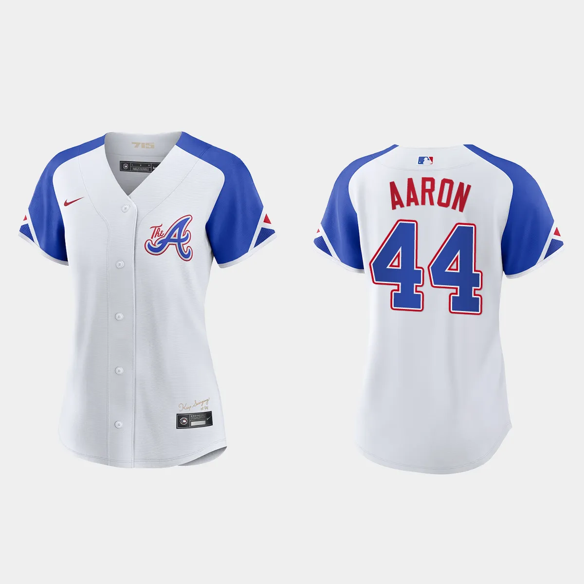 Women Atlanta Braves Hank Aaron White City Connect Jersey