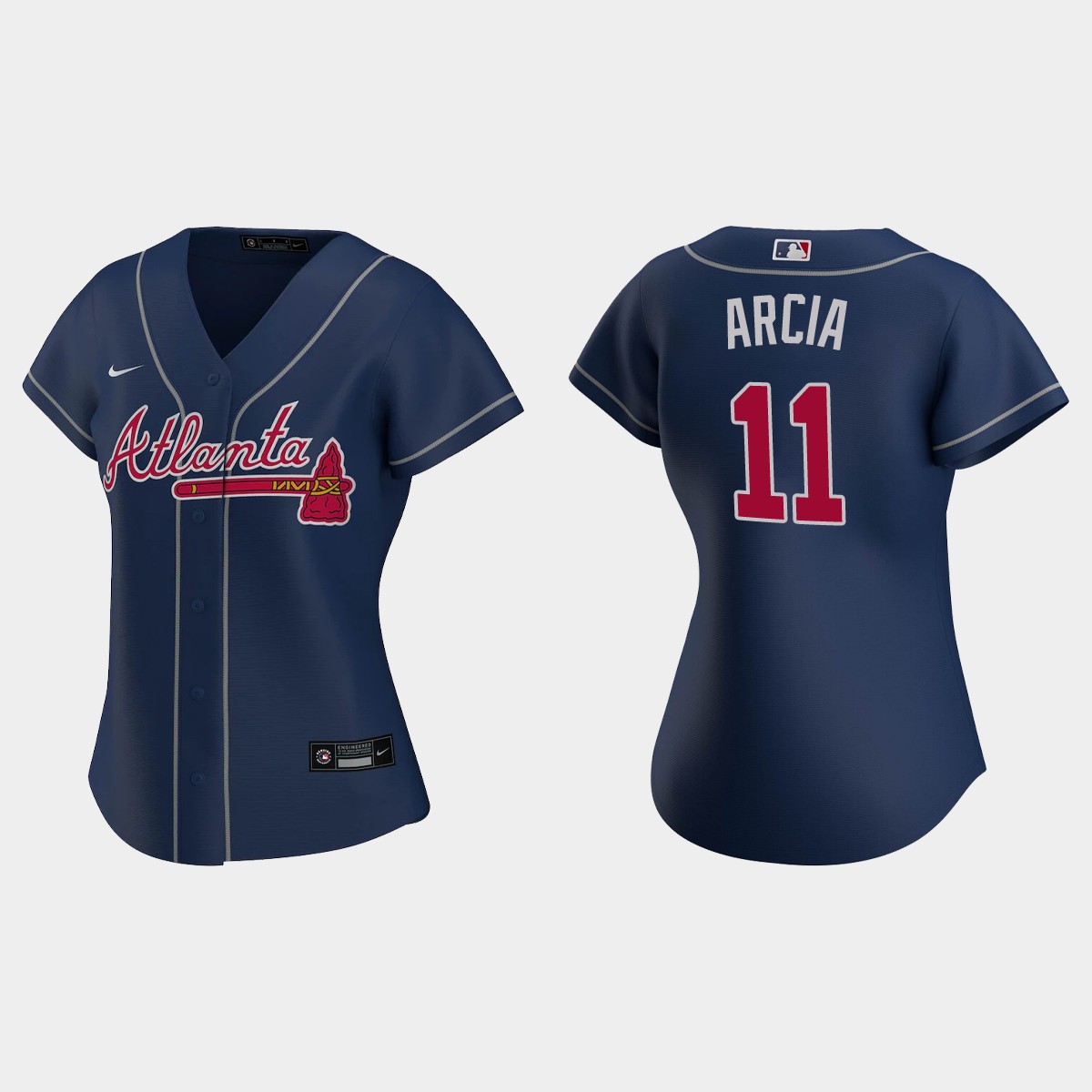 Women Atlanta Braves Orlando Arcia Navy Jersey