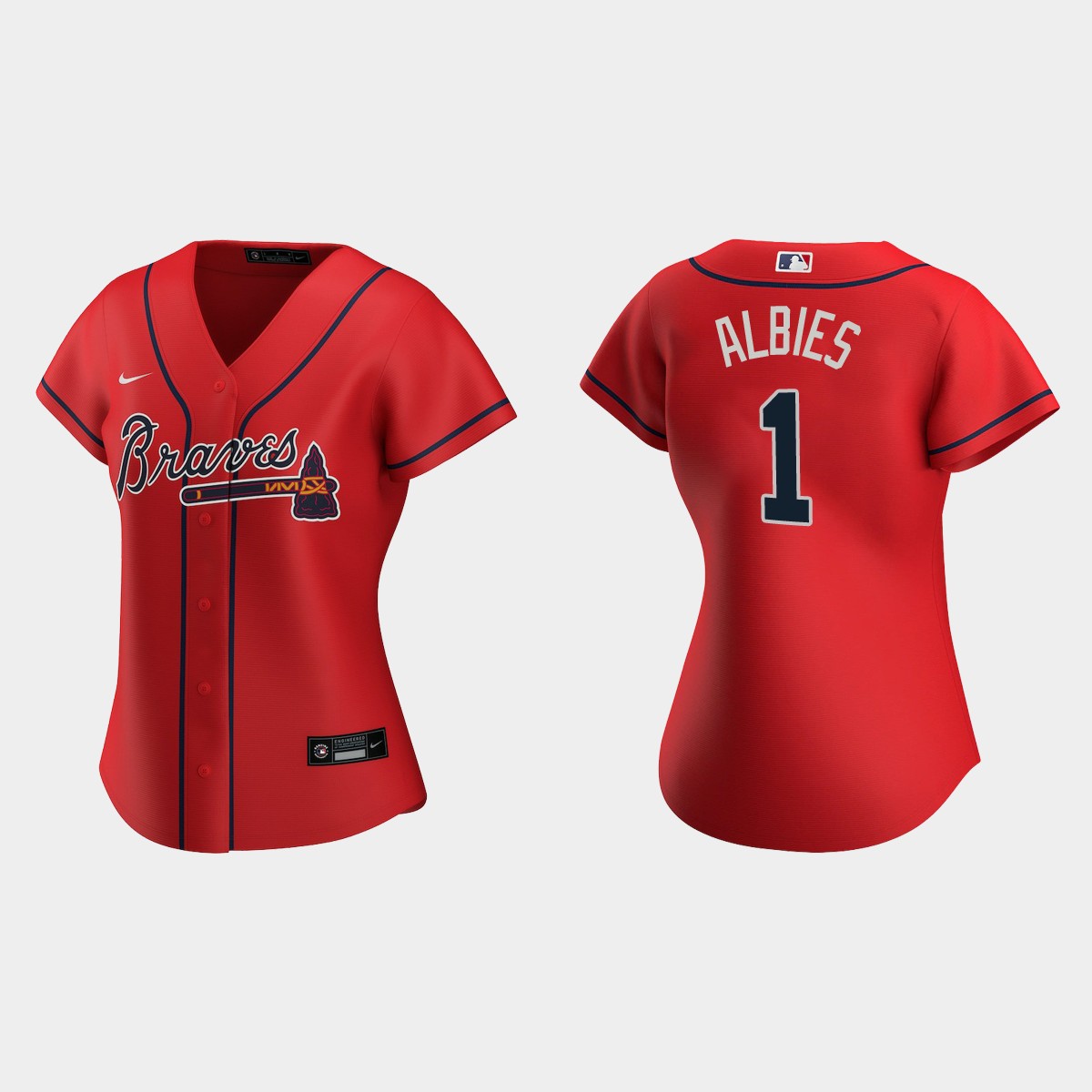 Women Atlanta Braves Ozzie Albies Red Jersey