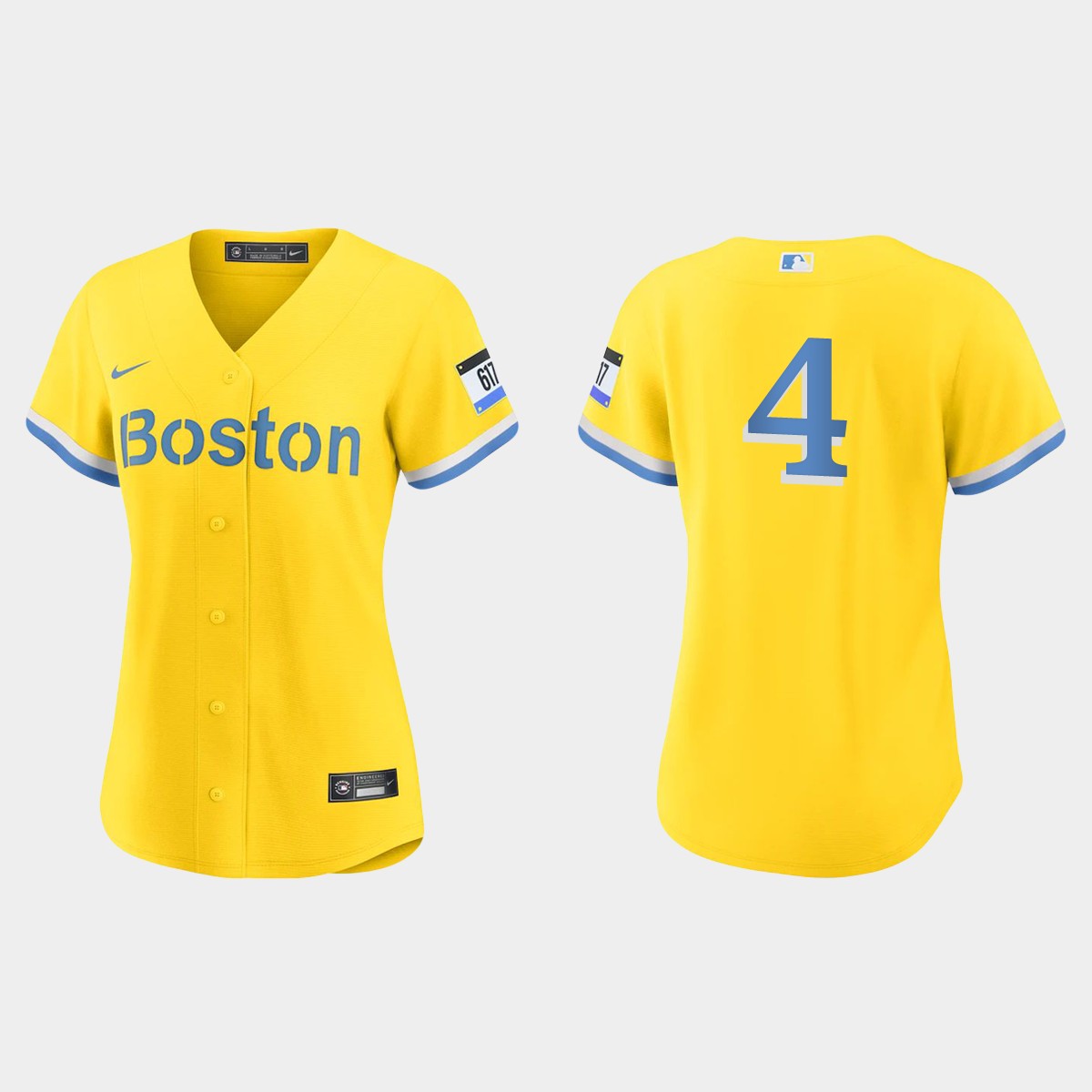Women Boston Red Sox Carney Lansford Gold Light Blue City Connect Jersey