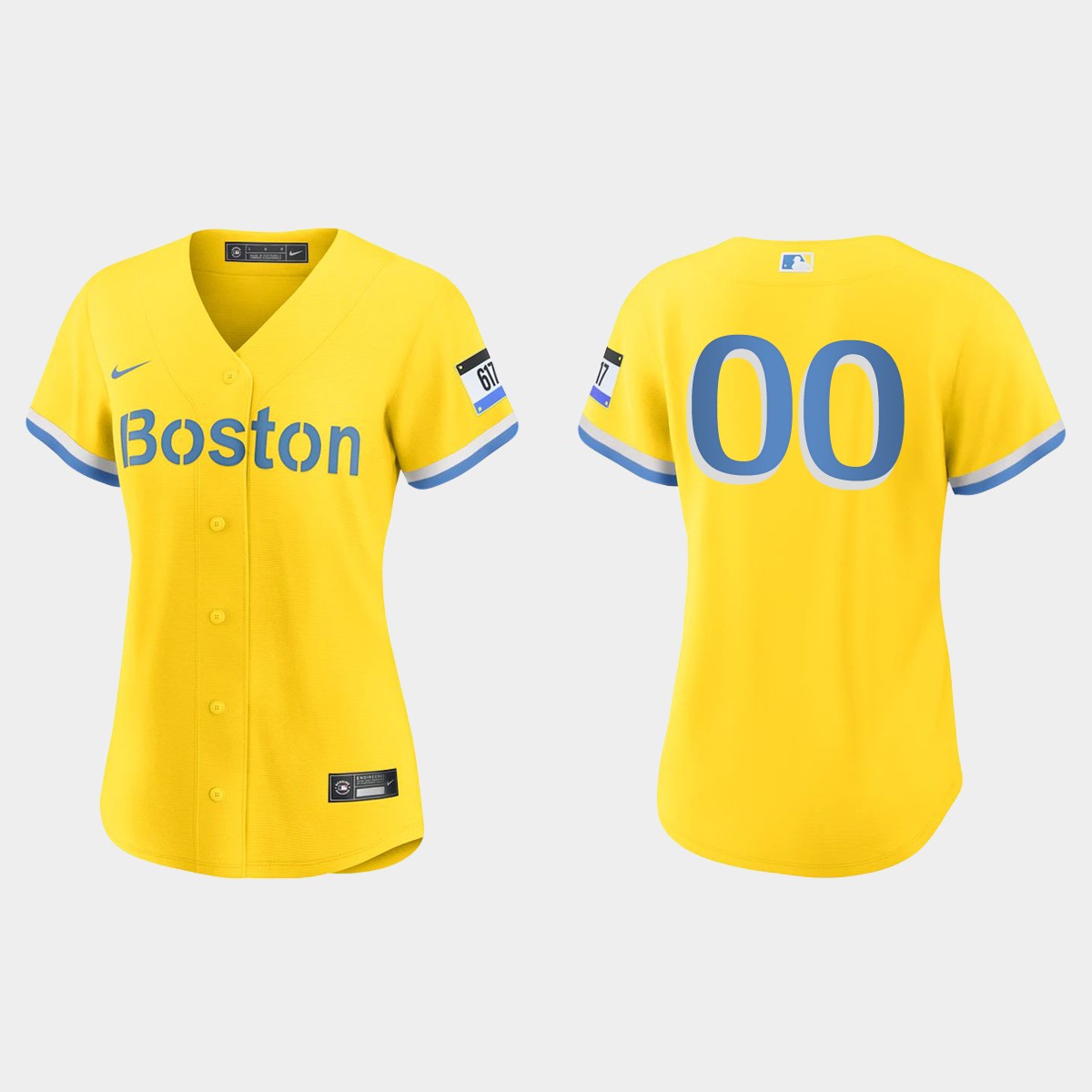 Women Boston Red Sox Custom Gold Light Blue City Connect Jersey