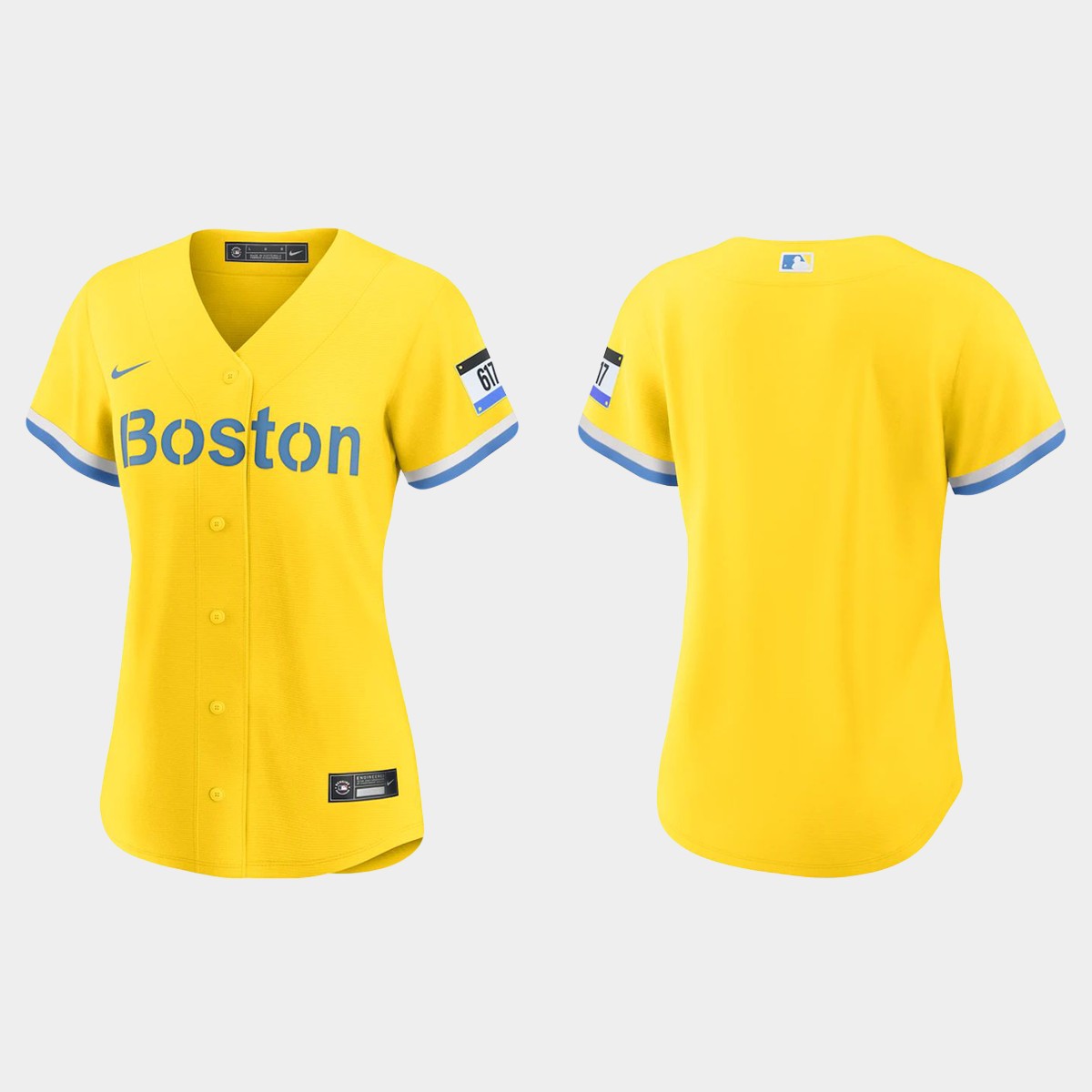 Women Boston Red Sox Gold Light Blue City Connect Jersey