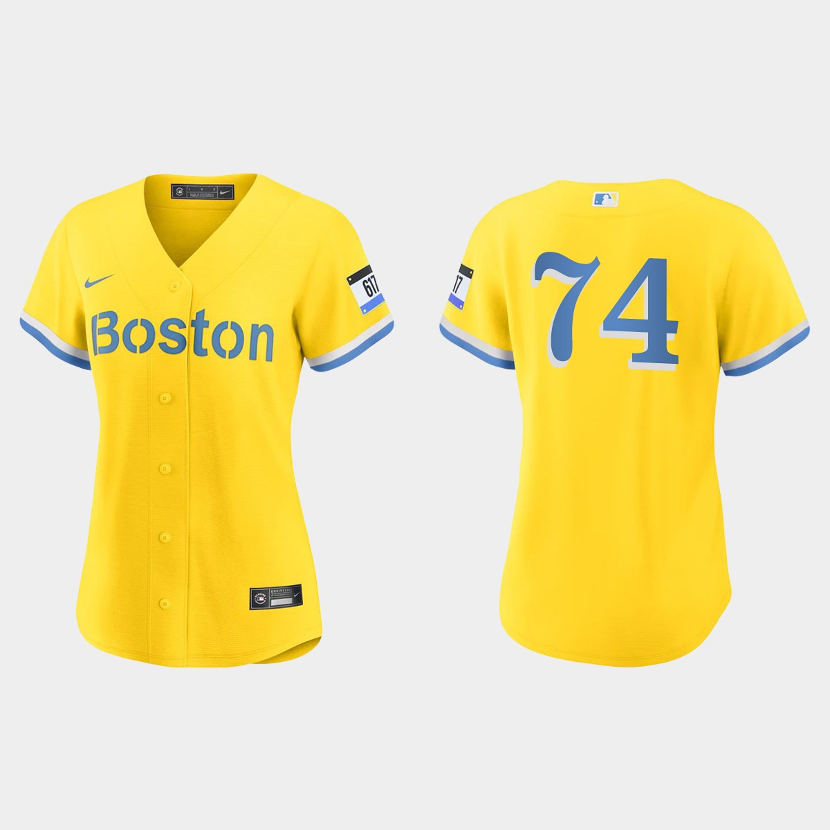 Women Boston Red Sox Kenley Jansen Gold Light Blue City Connect Jersey