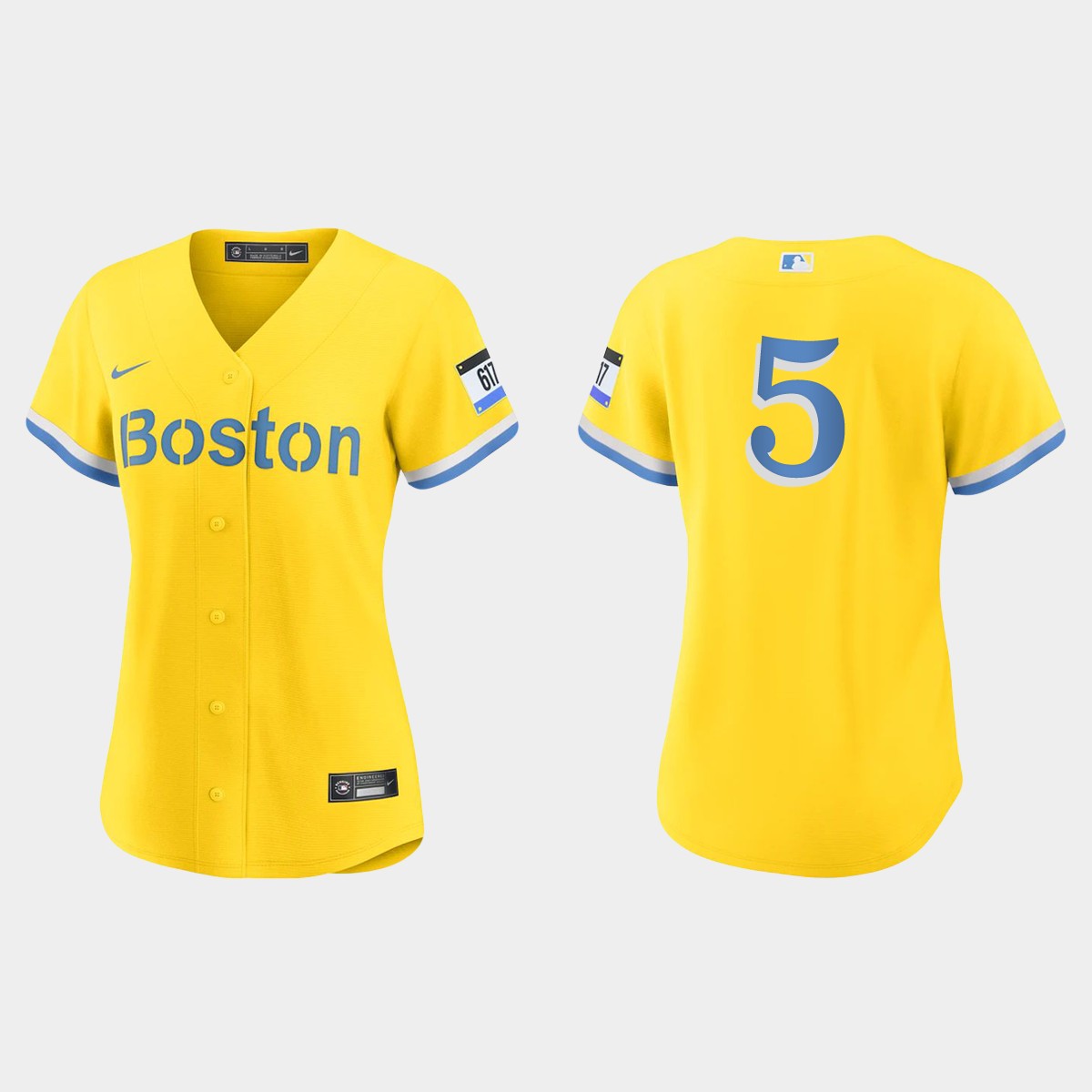 Women Boston Red Sox Kike Hernandez Gold Light Blue City Connect Jersey