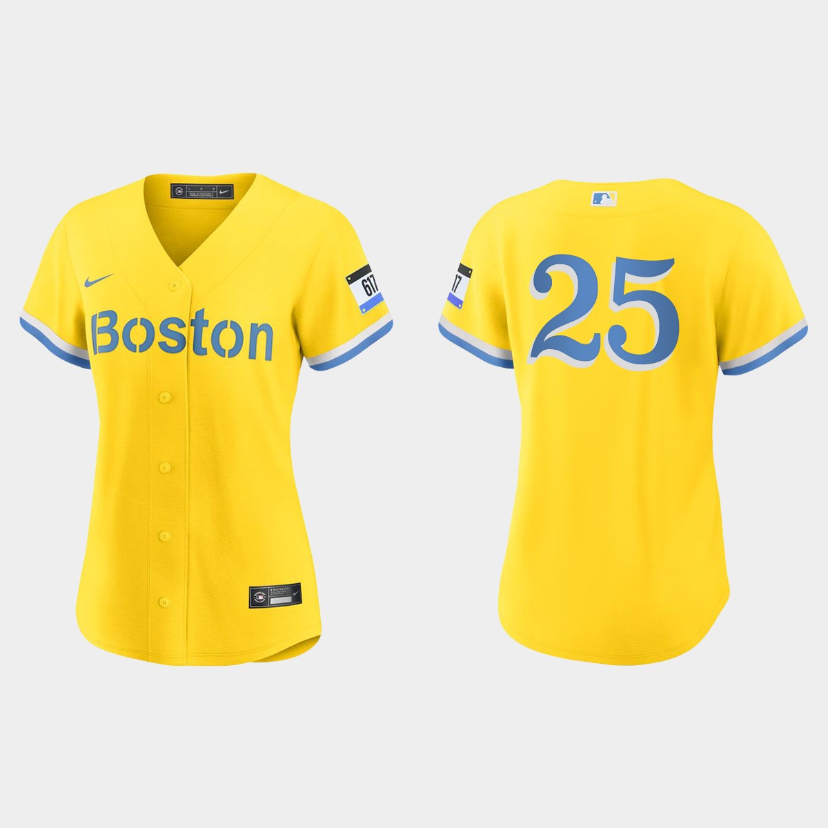 Women Boston Red Sox Mike Lowell Gold Light Blue City Connect Jersey